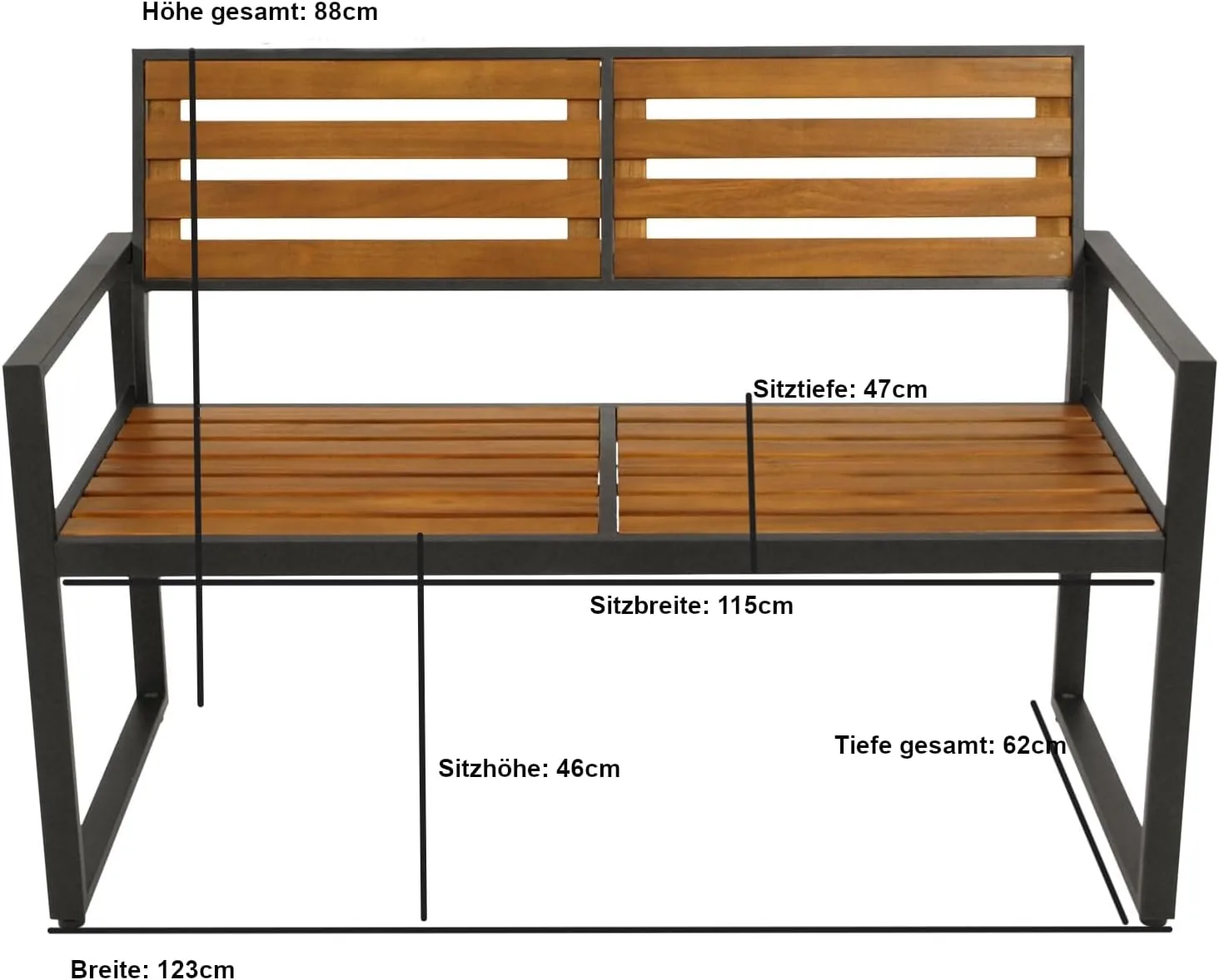 DEGAMO Gartenset Garnitur RAGUSA 4-teilig (2X Sessel, 1x Bank 2-sitzer, 1x Tisch rechteckig 150x80cm), Stahl anthrazit + Akazie geölt, FSC®-Zertifiziert — Ansicht 6