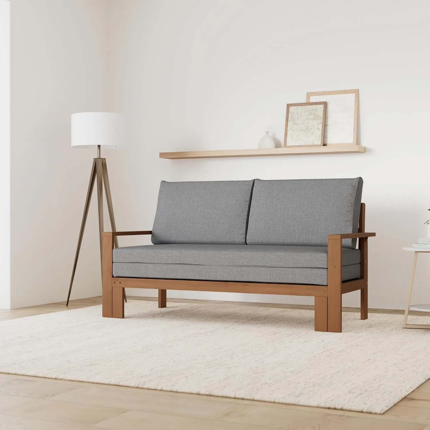 DEGAMO Gartensofa Liegesofa Parana 180x136cm ausziehbar, Akazienholz braun gölt, mit Polsterauflagen grau, Indoor und Outdoor — Ansicht 2