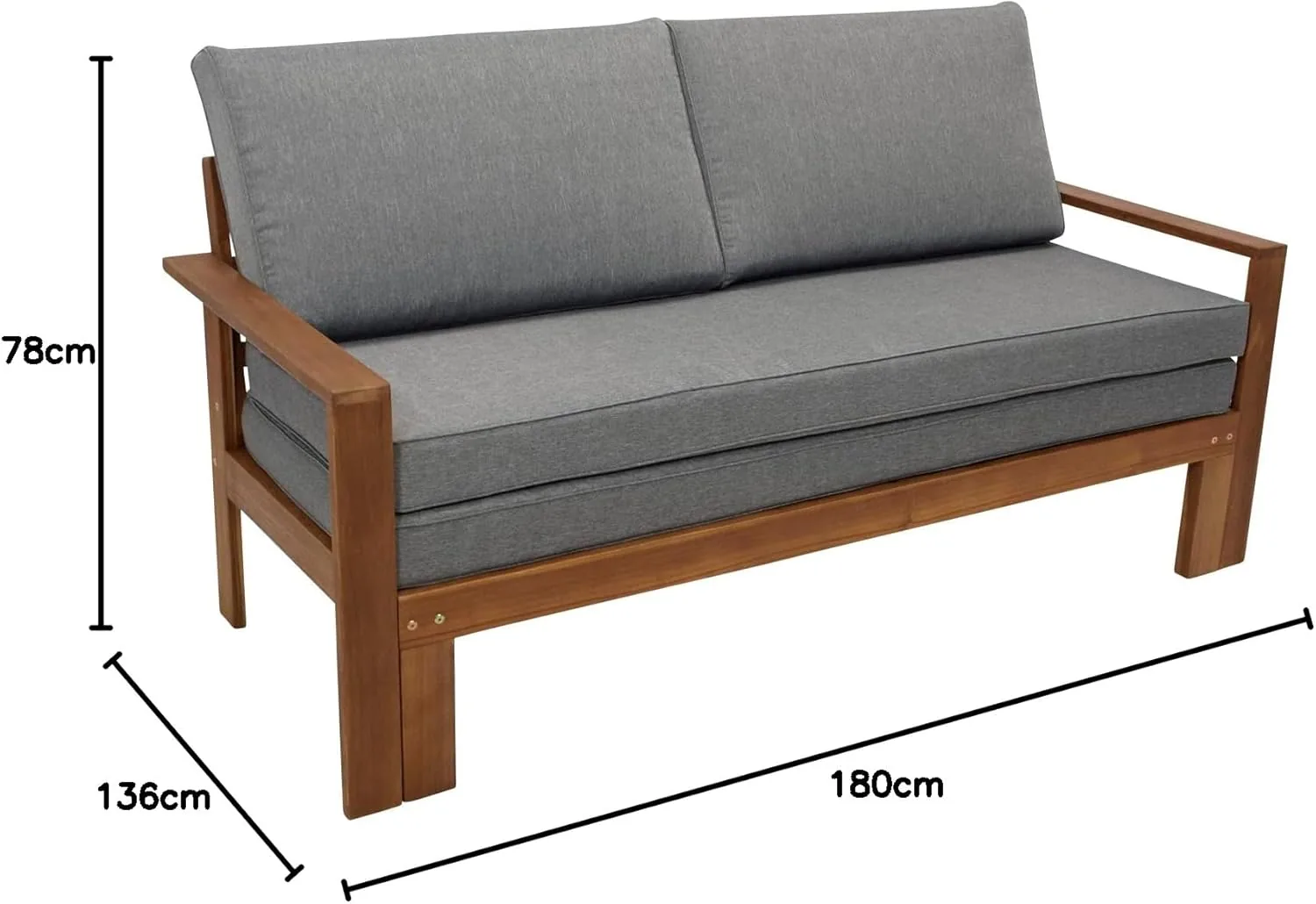 DEGAMO Gartensofa Liegesofa Parana 180x136cm ausziehbar, Akazienholz braun gölt, mit Polsterauflagen grau, Indoor und Outdoor — Ansicht 3