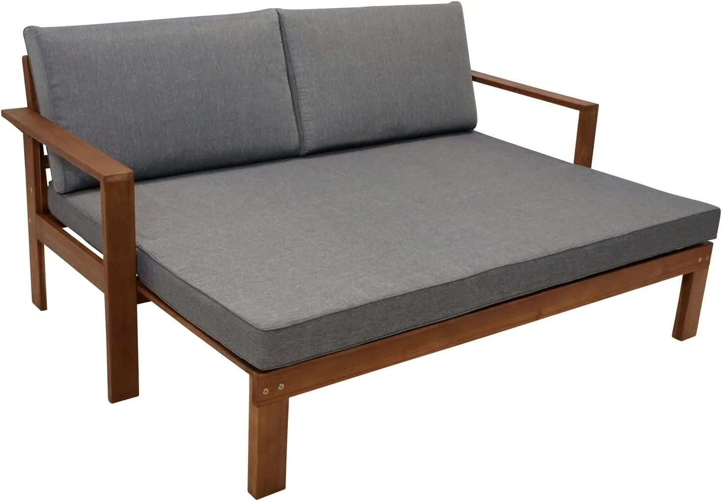 DEGAMO Gartensofa Liegesofa Parana 180x136cm ausziehbar, Akazienholz braun gölt, mit Polsterauflagen grau, Indoor und Outdoor