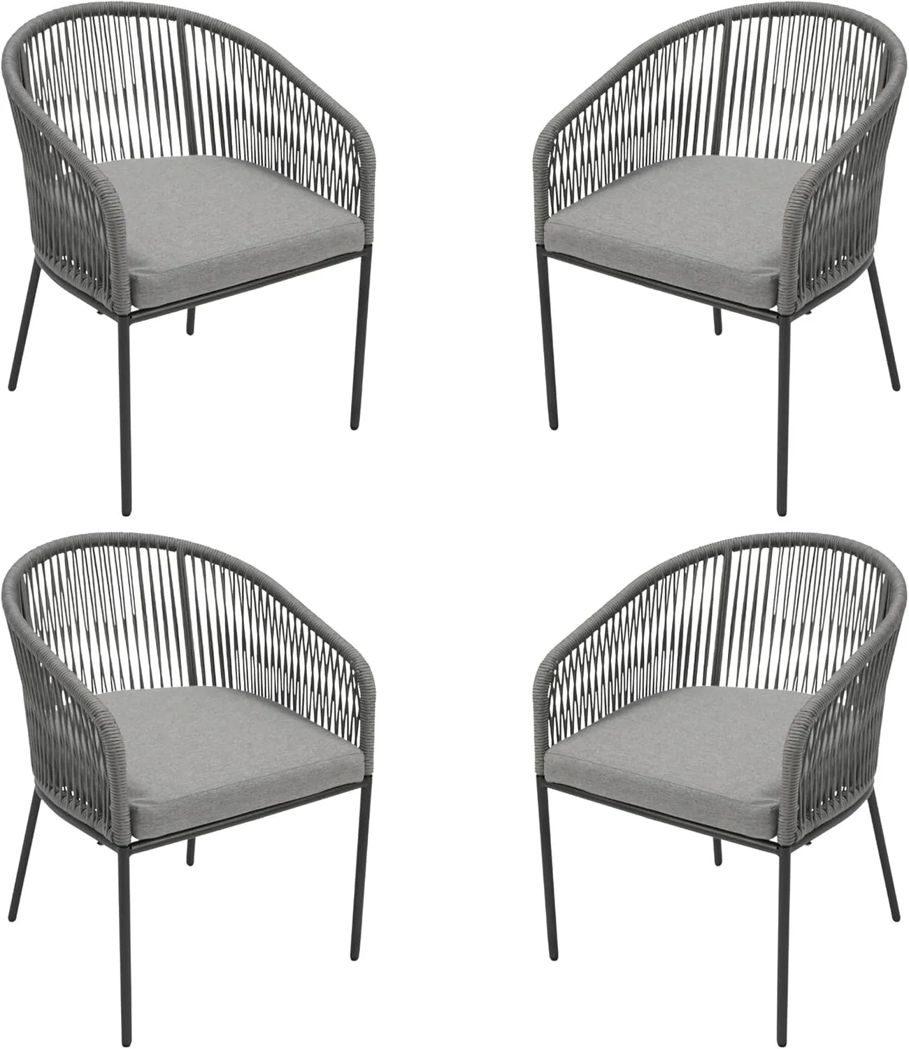 DEGAMO Gartenstuhl Ancona, Metall anthrazit anthrazit + Rope grau, mit Kissen grau, modern, Outdoor, 4 STCK.