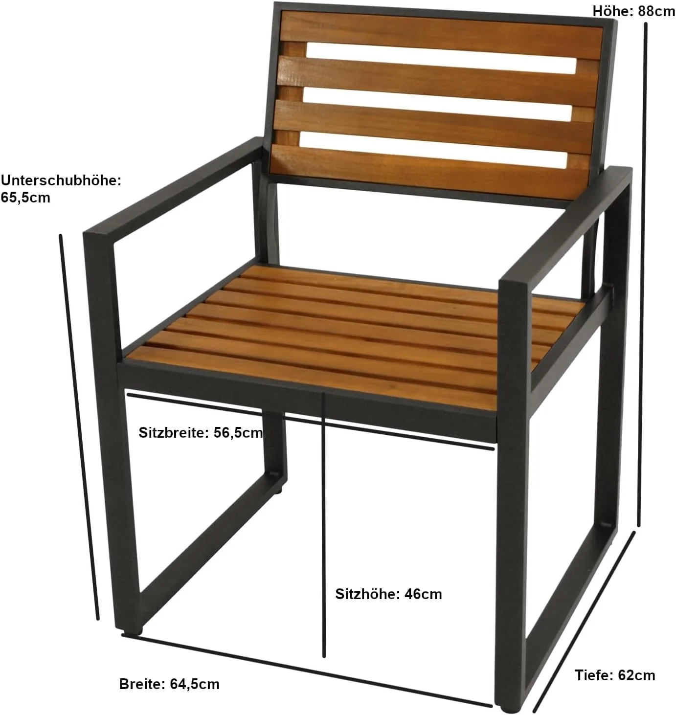 DEGAMO Gartenstuhl Gartensessel RAGUSA, Metall anthrazit + Akazie braun geölt, Outdoor, 2 STÜCK — Ansicht 2