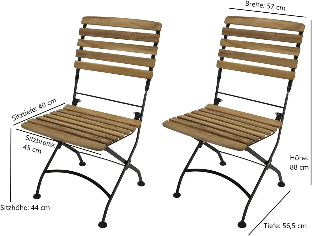 DEGAMO Gartenstuhl Klappstuhl Jakarta, Gestell Flachstahl schwarz, Belattung Teak Holz geölt, FSC®-Zertifiziert, Outdoor, 2 STÜCK — Ansicht 2