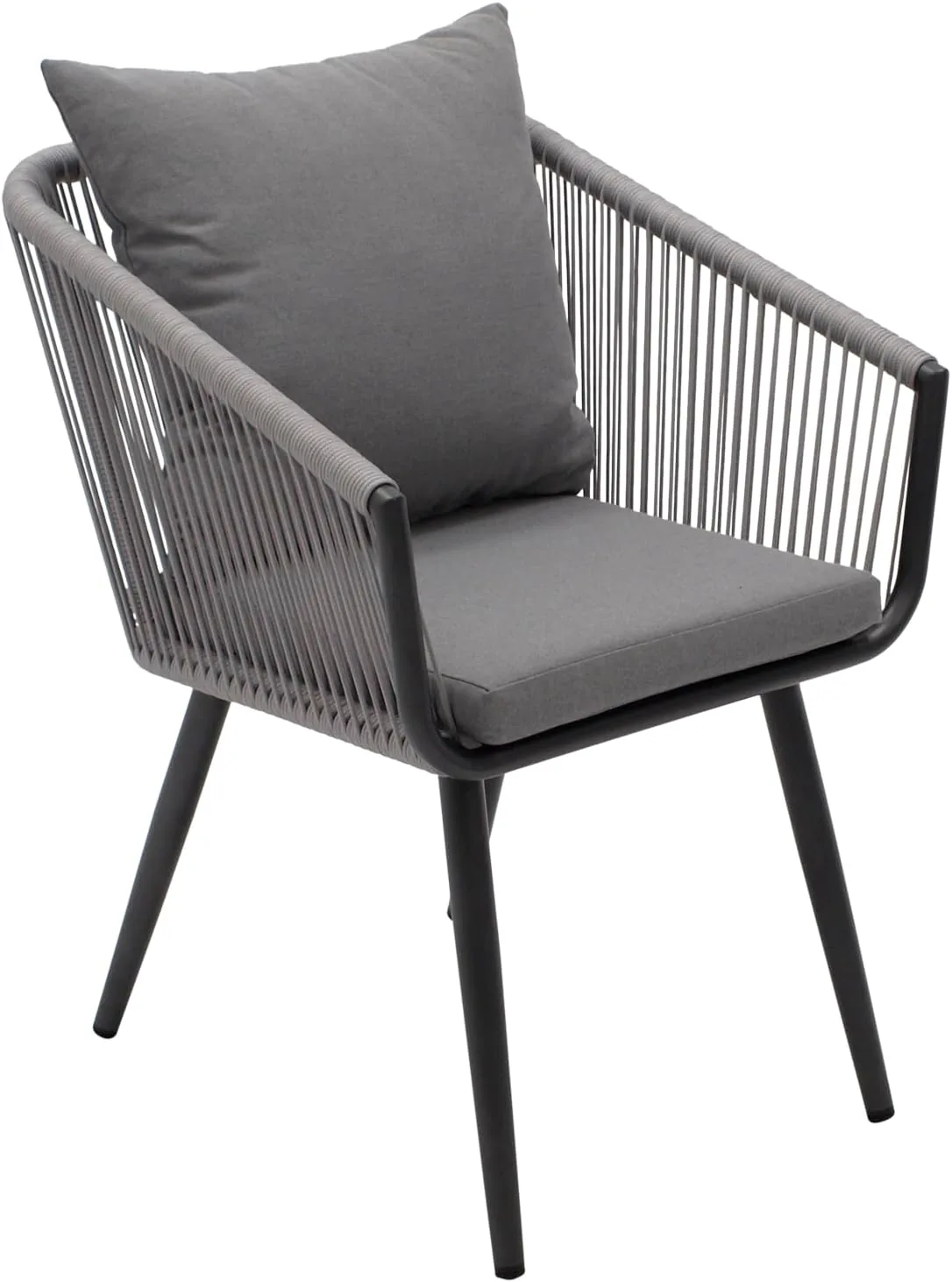 DEGAMO Gartenstuhl Riva, Aluminium wetterfest anthrazit + Rope grau, mit Kissen grau, modern, Outdoor, 2 STCK. — Ansicht 4