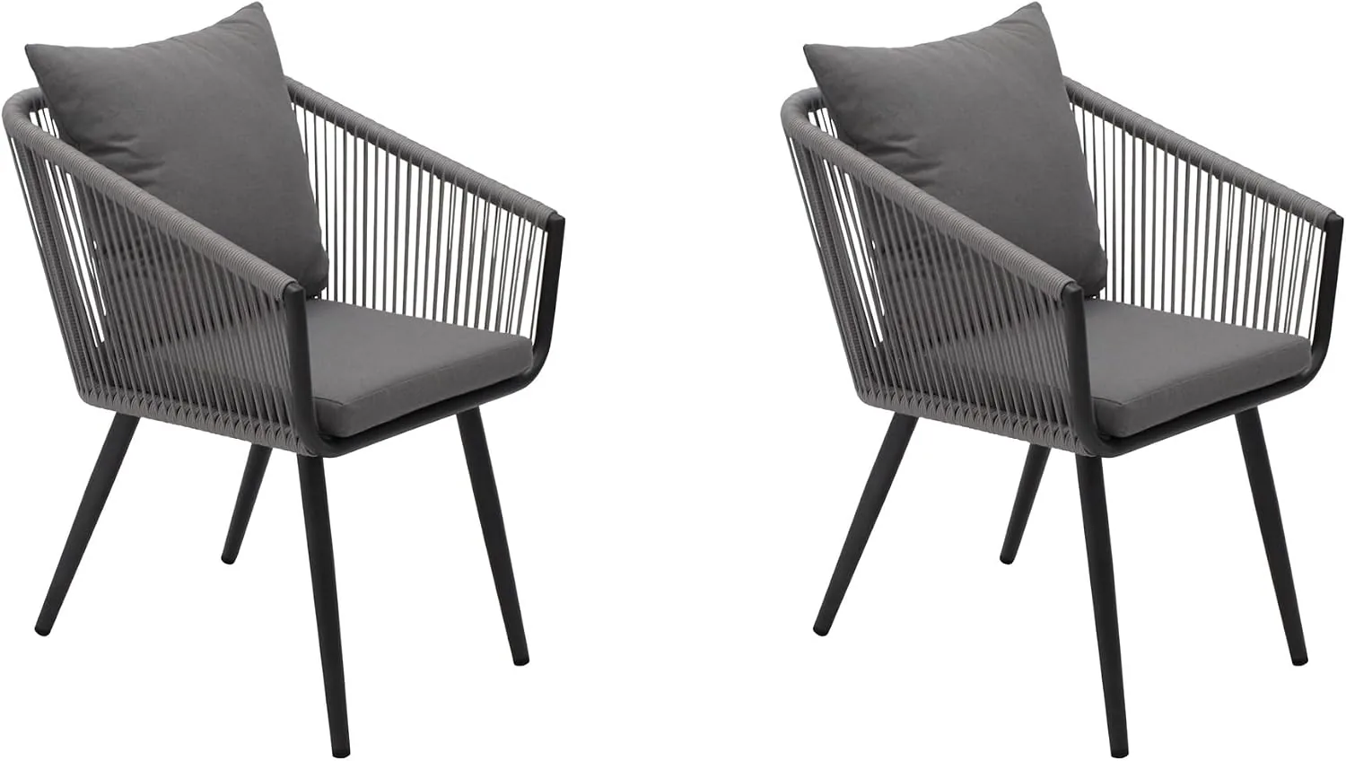DEGAMO Gartenstuhl Riva, Aluminium wetterfest anthrazit + Rope grau, mit Kissen grau, modern, Outdoor, 2 STCK.