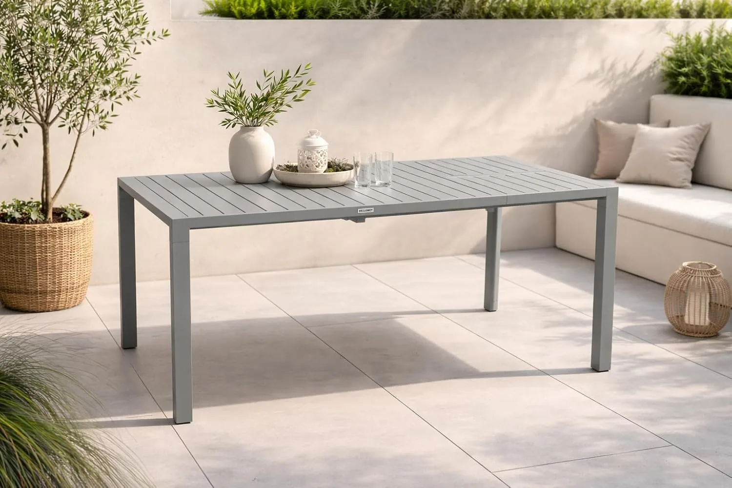 DEGAMO Gartentisch Ausziehtisch BAGO 120/162x70cm, Aluminium Silbergrau, Outdoor wetterfest — Ansicht 2
