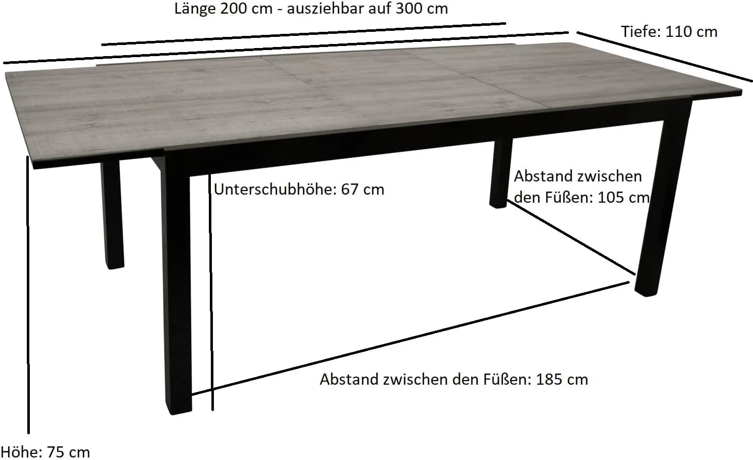 DEGAMO Gartentisch Ausziehtisch FARO XXL, 200/300x110cm, Aluminium anthrazit + Glas in Keramikoptik hellgrau, Outdoor — Ansicht 2