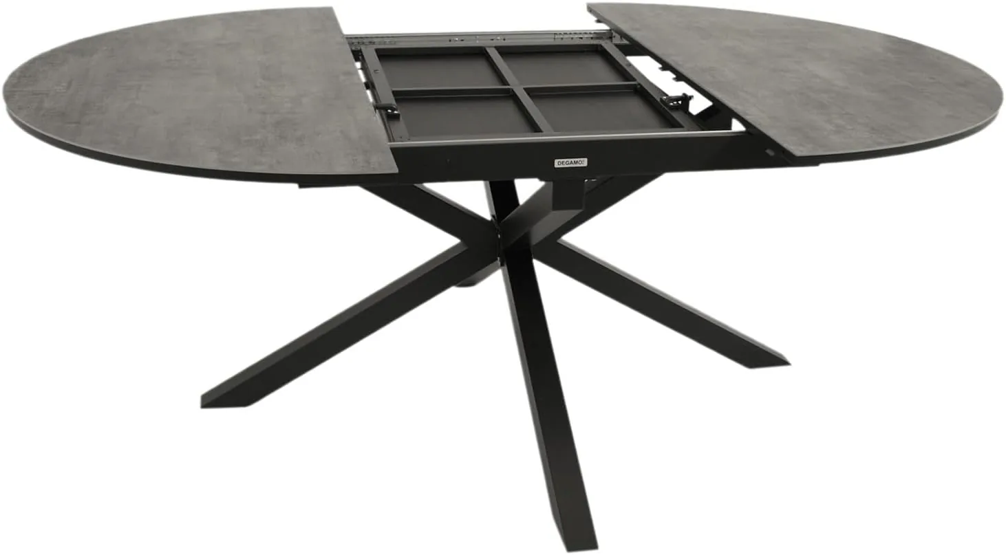 DEGAMO Gartentisch Ausziehtisch Lyon 140cm rund, ausziehbar auf 200cm, Aluminium anthrazit + ECP in Keramikoptik hellgrau, Outdoor — Ansicht 3
