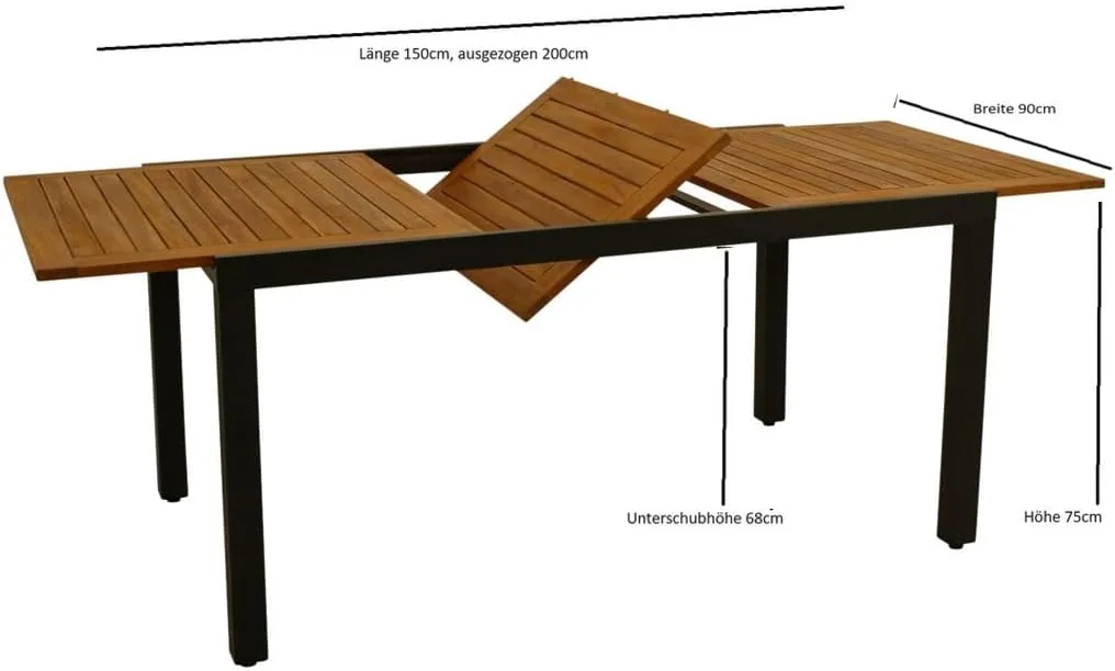 DEGAMO Gartentisch Ausziehtisch Milos 150/200x90cm, Aluminium anthrazit + Akazienholz geölt, Outdoor, FSC®-Zertifiziert — Ansicht 2