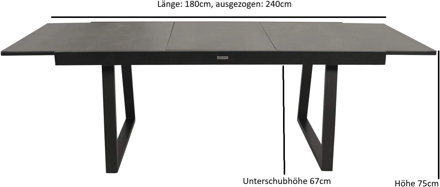 DEGAMO Gartentisch Ausziehtisch Reims, 180/240x100cm, Aluminium anthrazit + Glas in Keramikoptik hellgrau, Outdoor — Ansicht 3