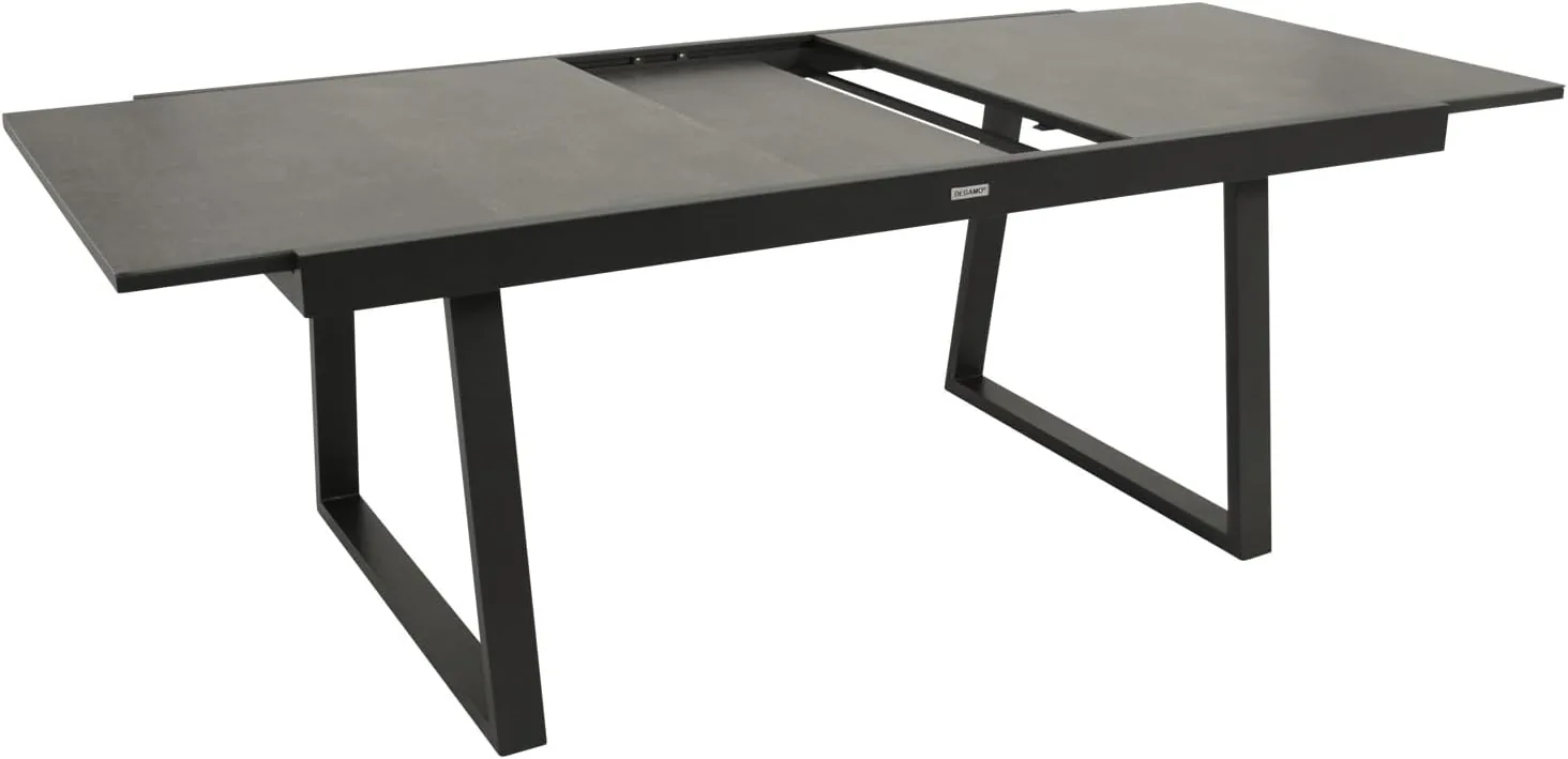DEGAMO Gartentisch Ausziehtisch Reims, 180/240x100cm, Aluminium anthrazit + Glas in Keramikoptik hellgrau, Outdoor — Ansicht 4