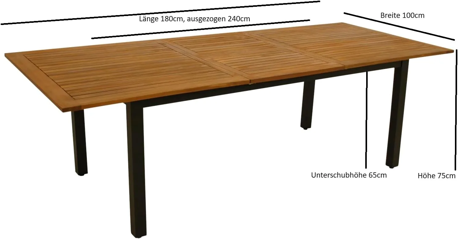DEGAMO Gartentisch Ausziehtisch SARONNO 180/240x100cm, Aluminium anthrazit + Akazienholz geölt, Outdoor, FSC®-Zertifiziert — Ansicht 2