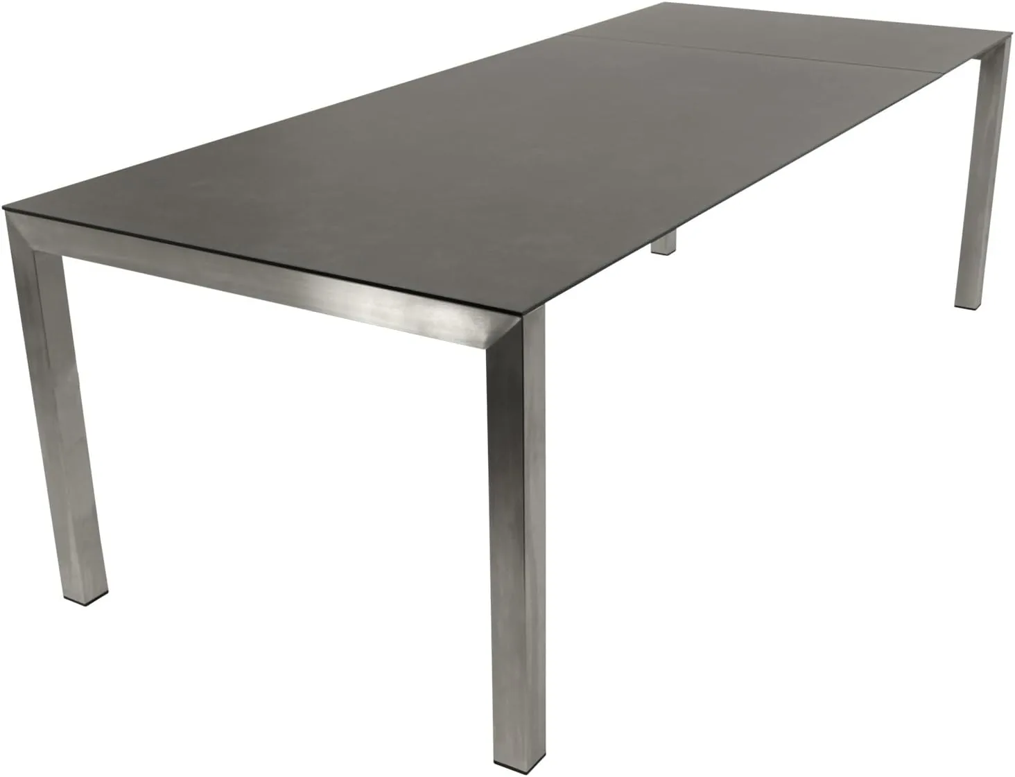 DEGAMO Gartentisch Ausziehtisch Sydney, 180/240x100cm, Edelstahl gebürstet + Glas in 3D Keramikoptik anthrazit, Outdoor wetterfest — Ansicht 3