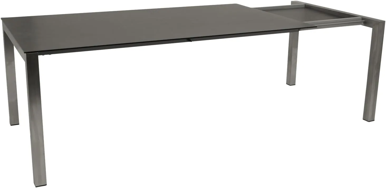 DEGAMO Gartentisch Ausziehtisch Sydney, 180/240x100cm, Edelstahl gebürstet + Glas in 3D Keramikoptik anthrazit, Outdoor wetterfest