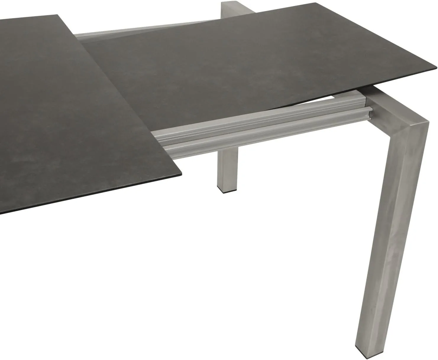 DEGAMO Gartentisch Ausziehtisch Sydney, 180/240x100cm, Edelstahl gebürstet + Glas in 3D Keramikoptik anthrazit, Outdoor wetterfest — Ansicht 4
