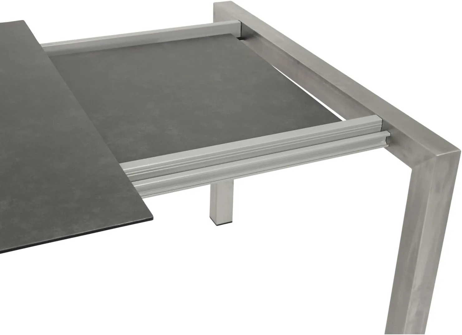 DEGAMO Gartentisch Ausziehtisch Sydney, 180/240x100cm, Edelstahl gebürstet + Glas in 3D Keramikoptik anthrazit, Outdoor wetterfest — Ansicht 6