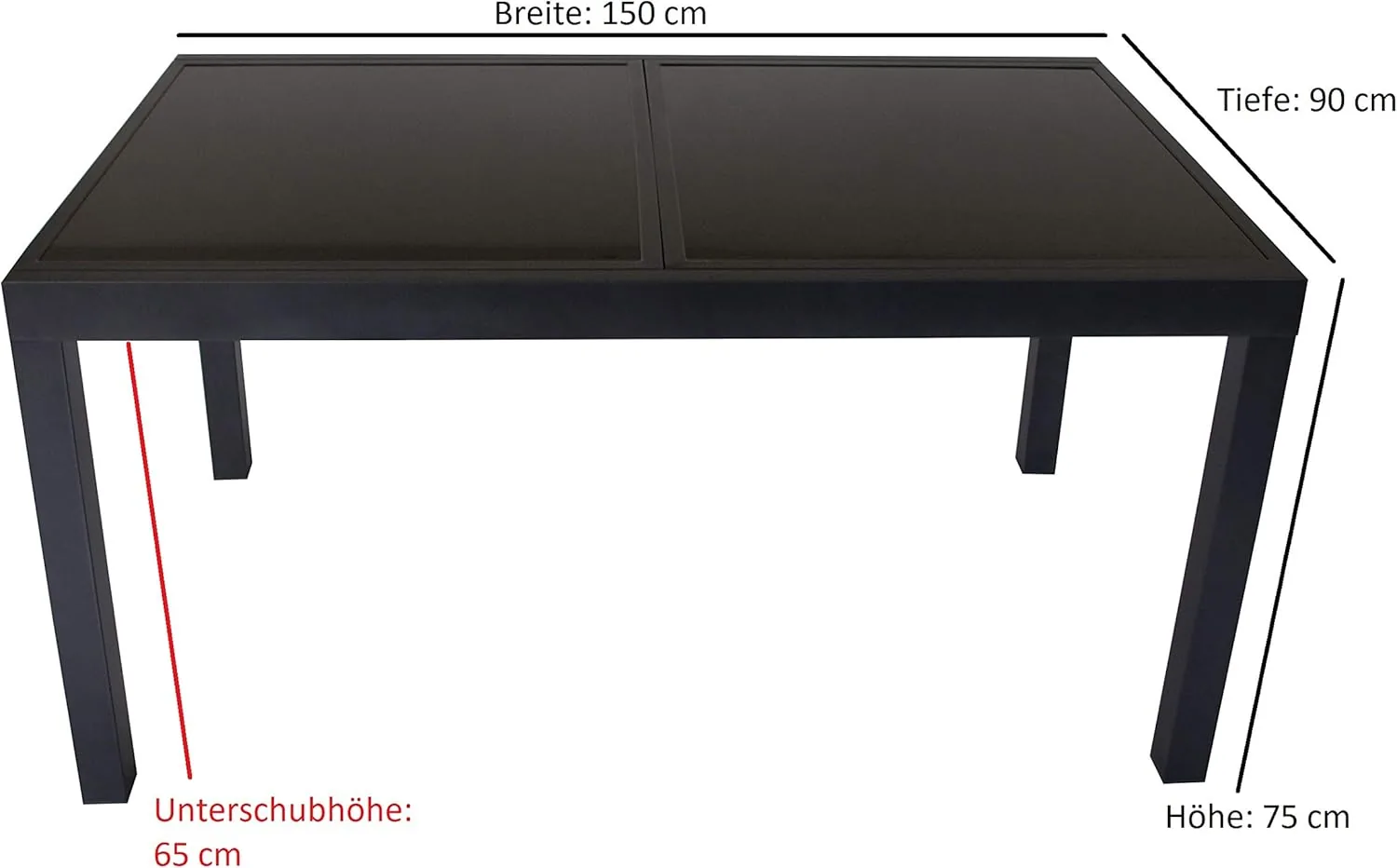 DEGAMO Gartentisch Ausziehtisch Torino 150/210x90cm, Aluminium anthrazit + Glas schwarz, Outdoor — Ansicht 2