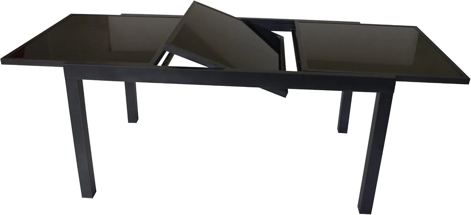 DEGAMO Gartentisch Ausziehtisch Torino 150/210x90cm, Aluminium anthrazit + Glas schwarz, Outdoor