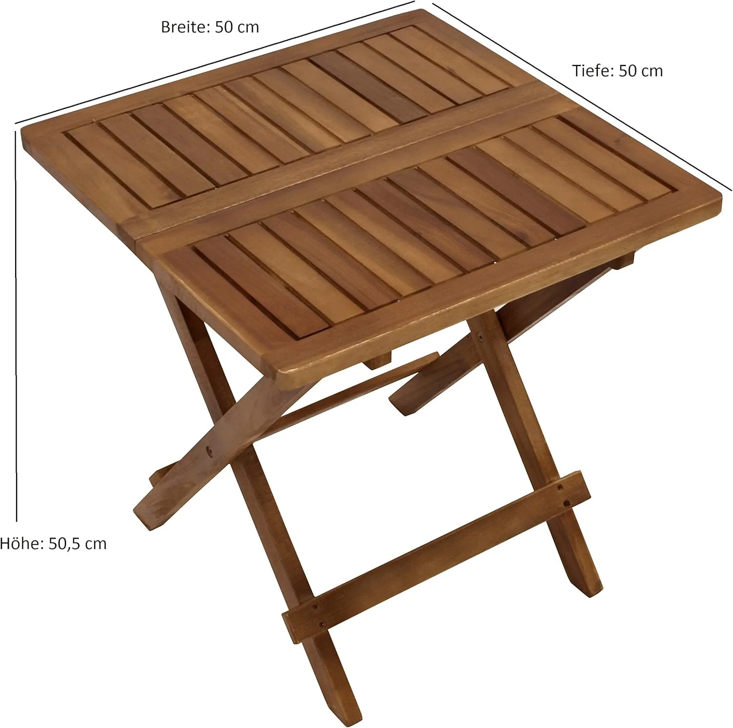 DEGAMO Gartentisch Beistelltisch Florencia 50x50cm, Höhe 50,5cm, mit Klappfunktion, Akazie Holz geölt — Ansicht 3