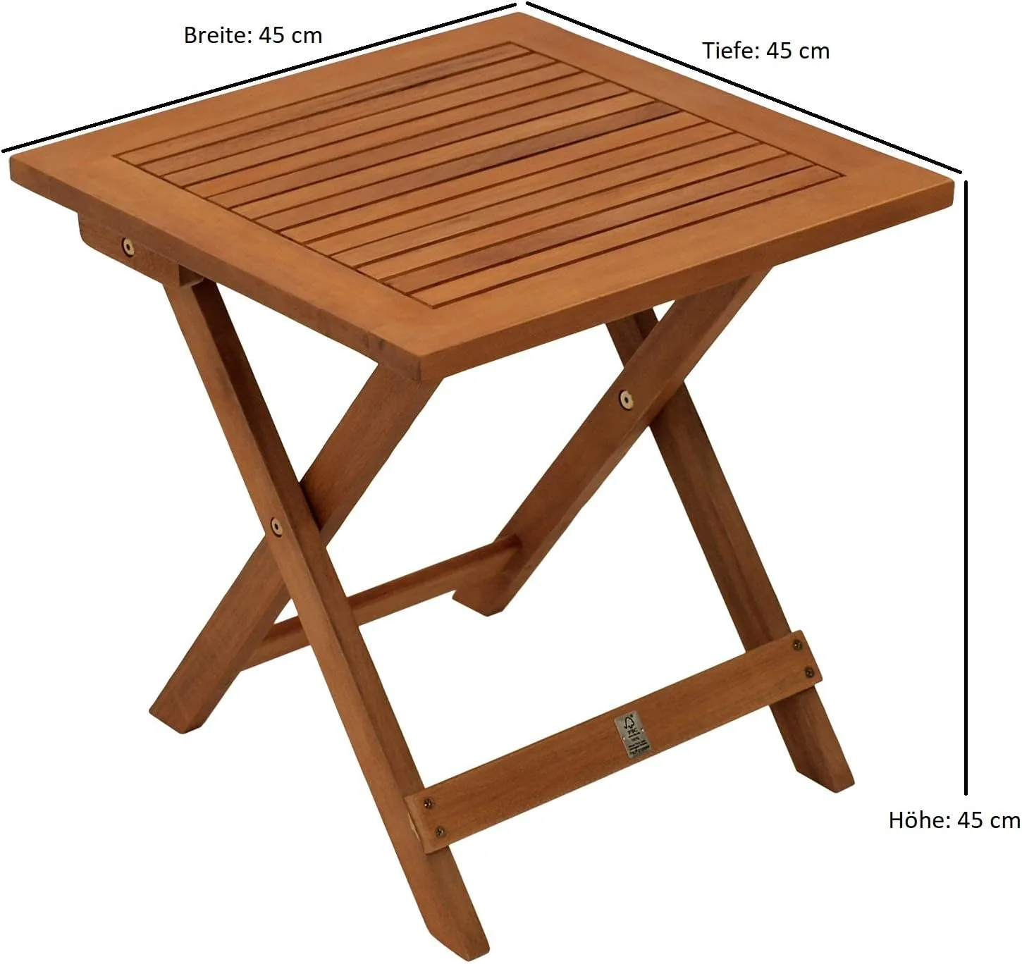 DEGAMO Gartentisch Beistelltisch Java 45x45cm klappbar, Akazie braun geölt, FSC®-Zertifiziert, klappbar — Ansicht 2