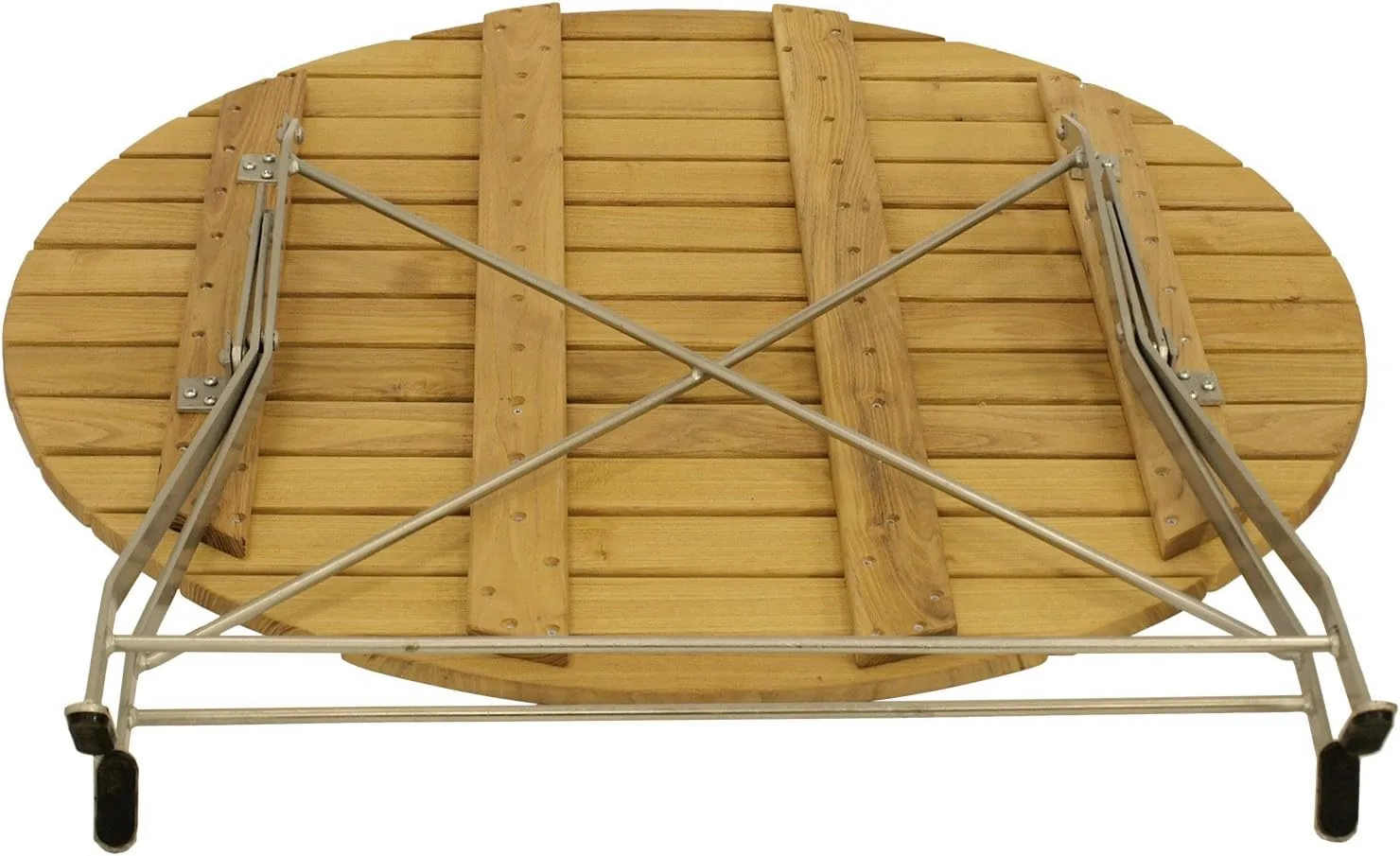 DEGAMO Gartentisch Biergartentisch Bad TÖLZ 100cm rund, Gestell Flachstahl verzinkt, Tischplatte Holz Robinie, klappbar, wetterfest, Outdoor — Ansicht 3