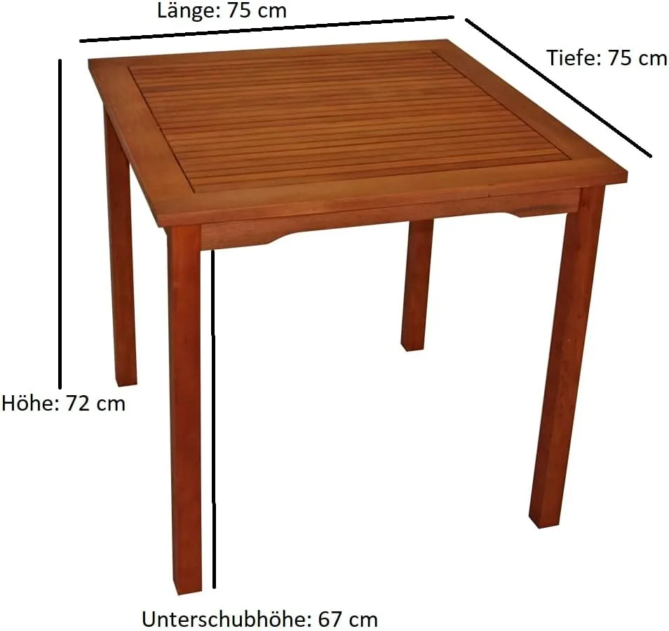 DEGAMO Gartentisch Bistrotisch Lago 75x75cm quadratische Form, aus Eukalyptus Holz, FSC®-Zertifiziert, braun geölt, Outdoor — Ansicht 2