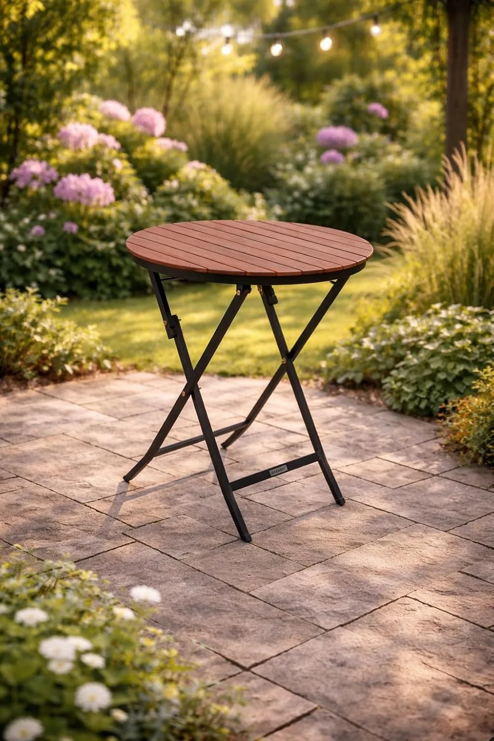 DEGAMO Gartentisch Bistrotisch LIENZ 61,5 cm rund, Stahl schwarz pulverbeschichtet + Akazie geölt — Ansicht 2