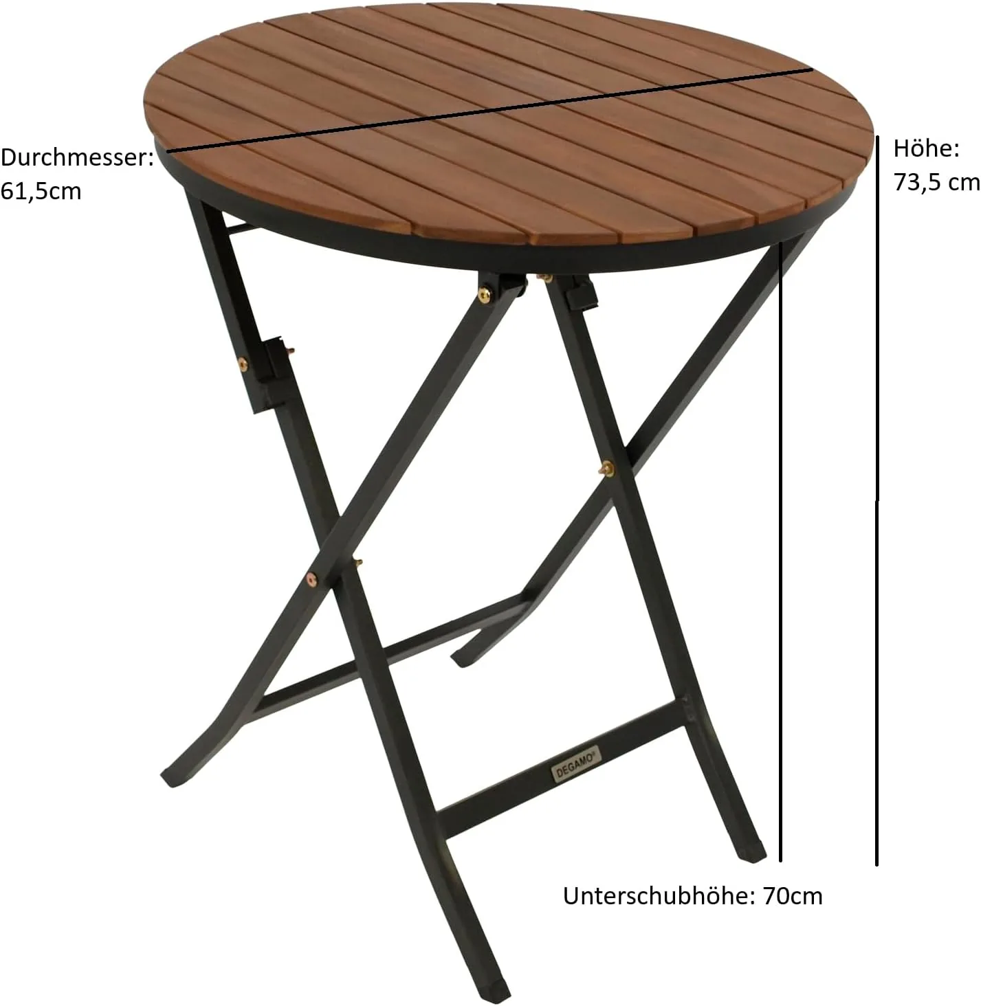 DEGAMO Gartentisch Bistrotisch LIENZ 61,5 cm rund, Stahl schwarz pulverbeschichtet + Akazie geölt — Ansicht 3