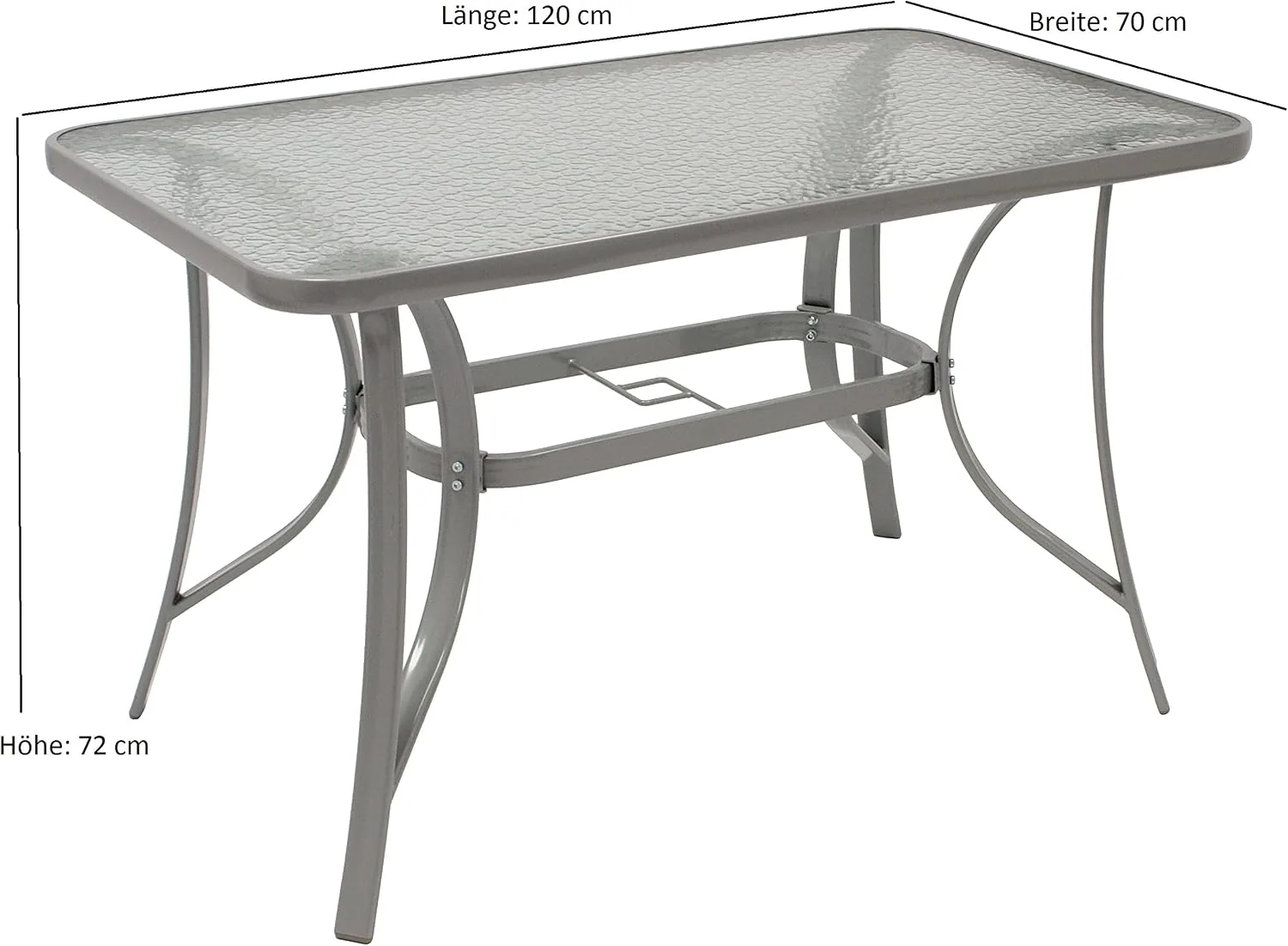 DEGAMO Gartentisch Florenz 70x120cm rechteckig, Metall Silbergrau + Sicherheitsglas — Ansicht 2