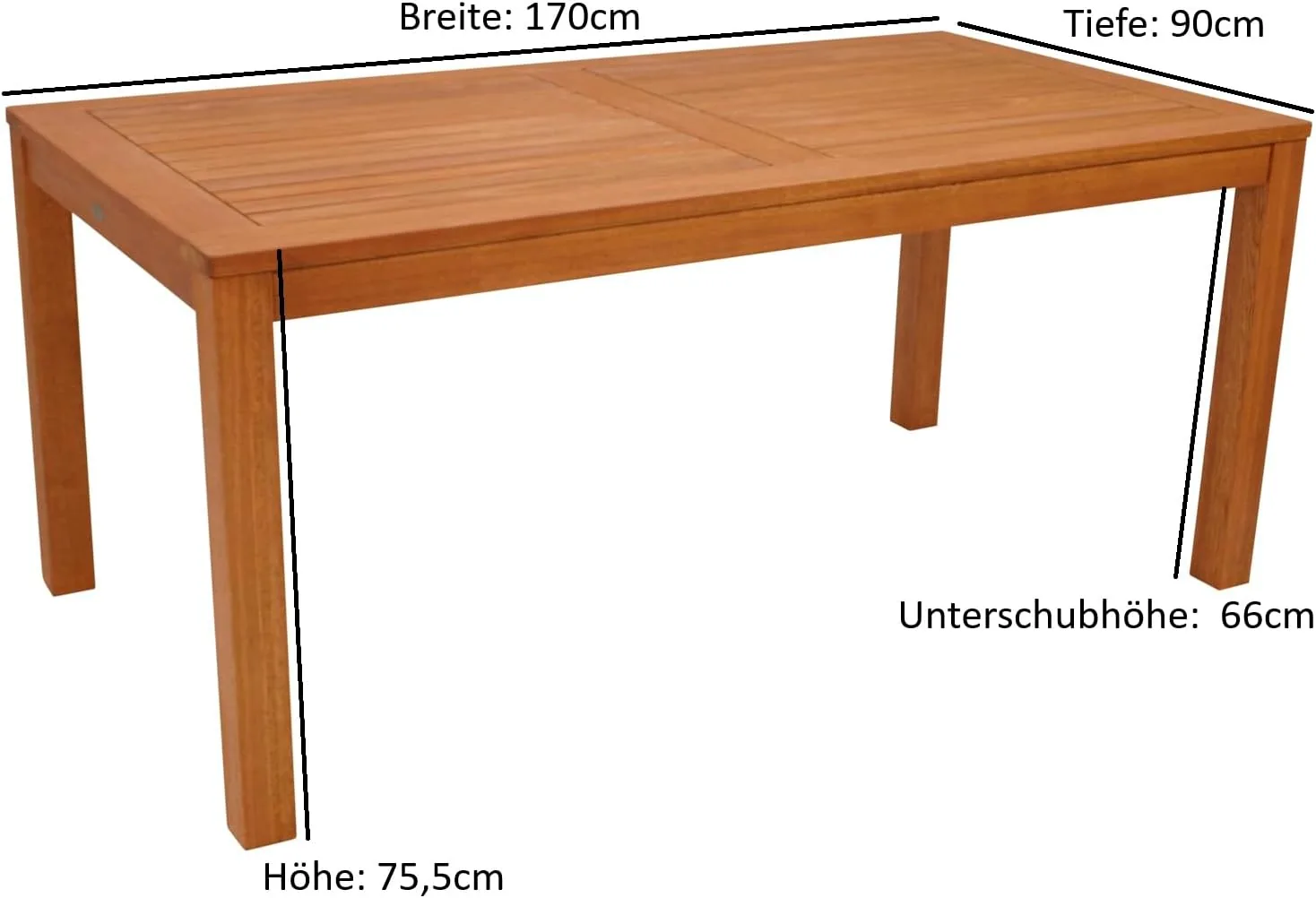 DEGAMO Gartentisch Holztisch Coventry 170x90cm, Eukalyptusholz braun geölt, Outdoor, extra stabil — Ansicht 3