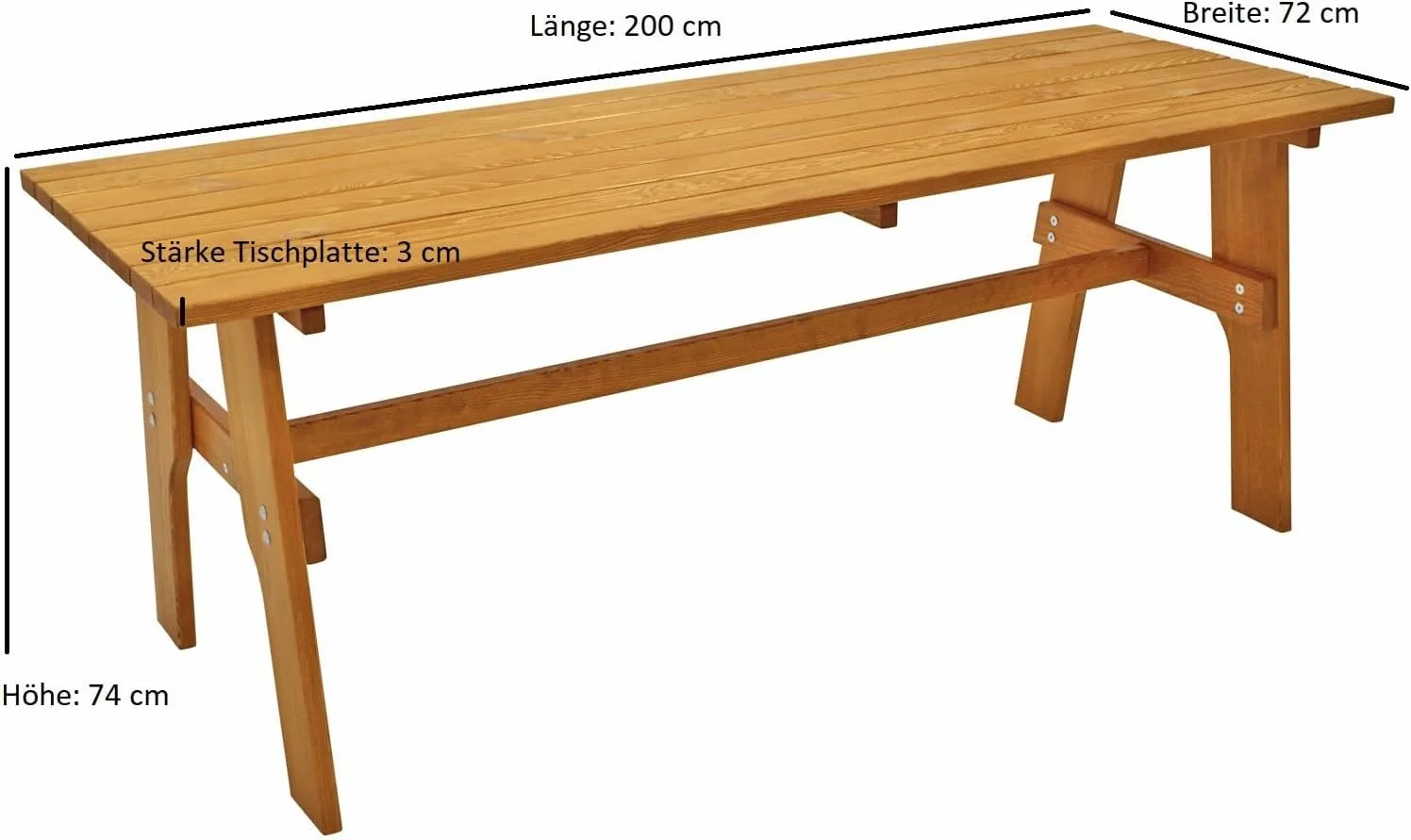 DEGAMO Gartentisch Holztisch Freital XXL 72x200cm rechteckig, massives Kiefernholz hell lackiert, stabil, Outdoor — Ansicht 2