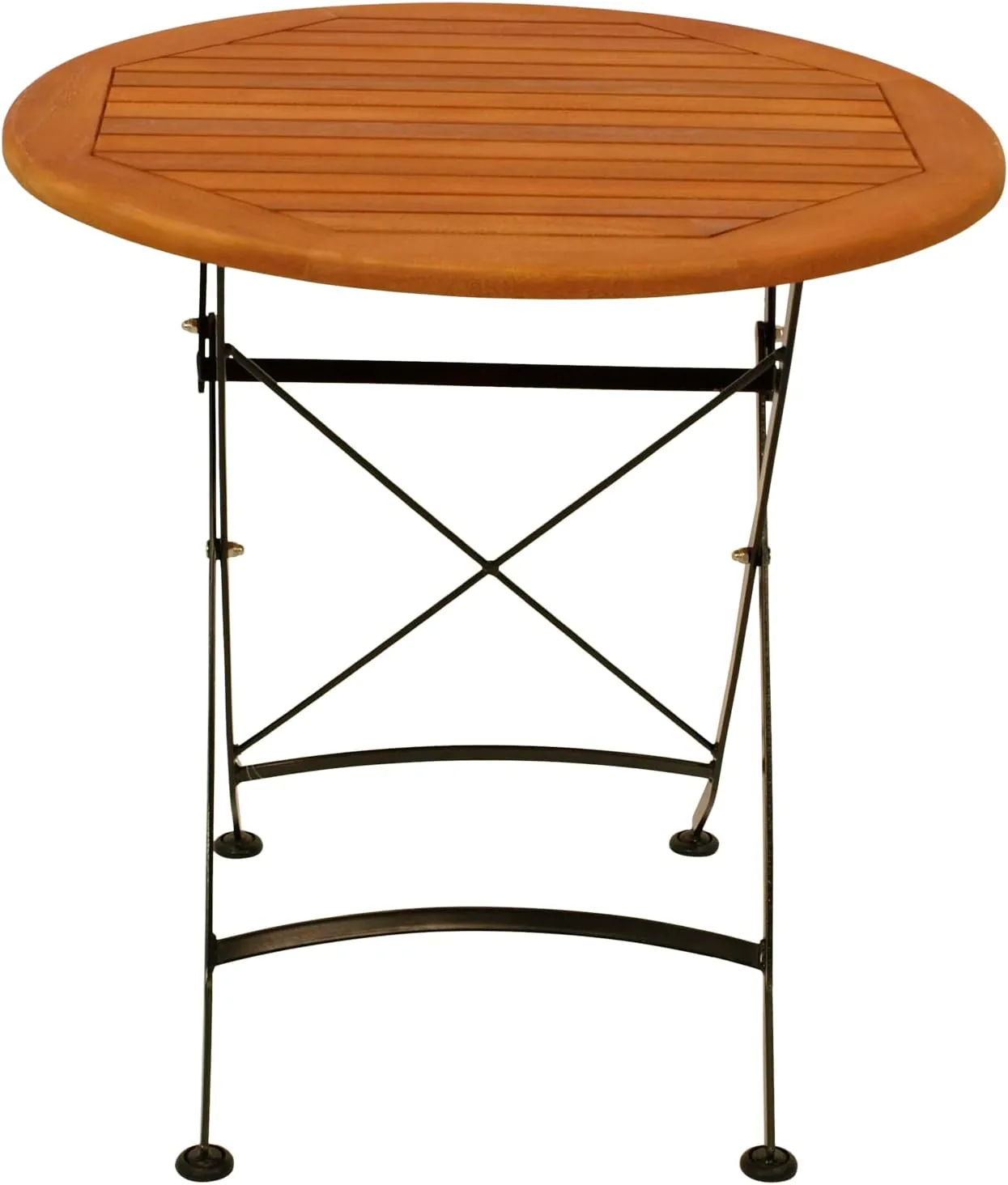DEGAMO Gartentisch Klapptisch HOFGARTEN 75cm rund, Flachstahl schwarz + Eukalyptus Holz, braun geölt, klappbar, Outdoor — Ansicht 3