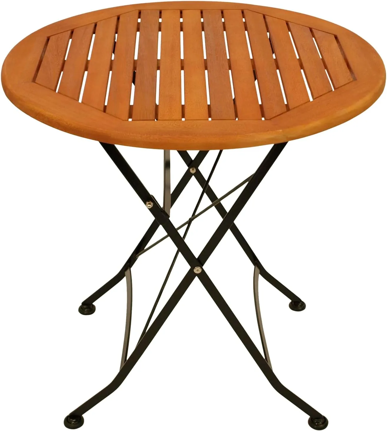 DEGAMO Gartentisch Klapptisch HOFGARTEN 75cm rund, Flachstahl schwarz + Eukalyptus Holz, braun geölt, klappbar, Outdoor — Ansicht 4