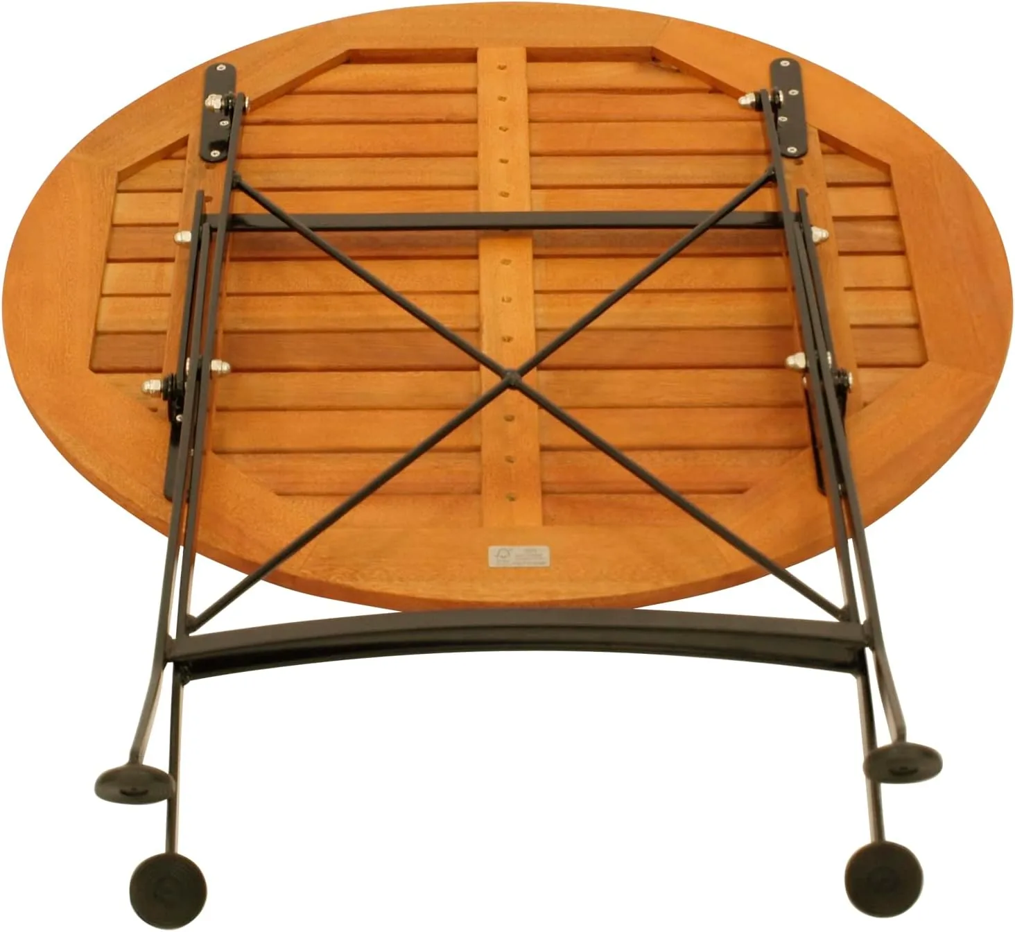 DEGAMO Gartentisch Klapptisch HOFGARTEN 75cm rund, Flachstahl schwarz + Eukalyptus Holz, braun geölt, klappbar, Outdoor — Ansicht 6
