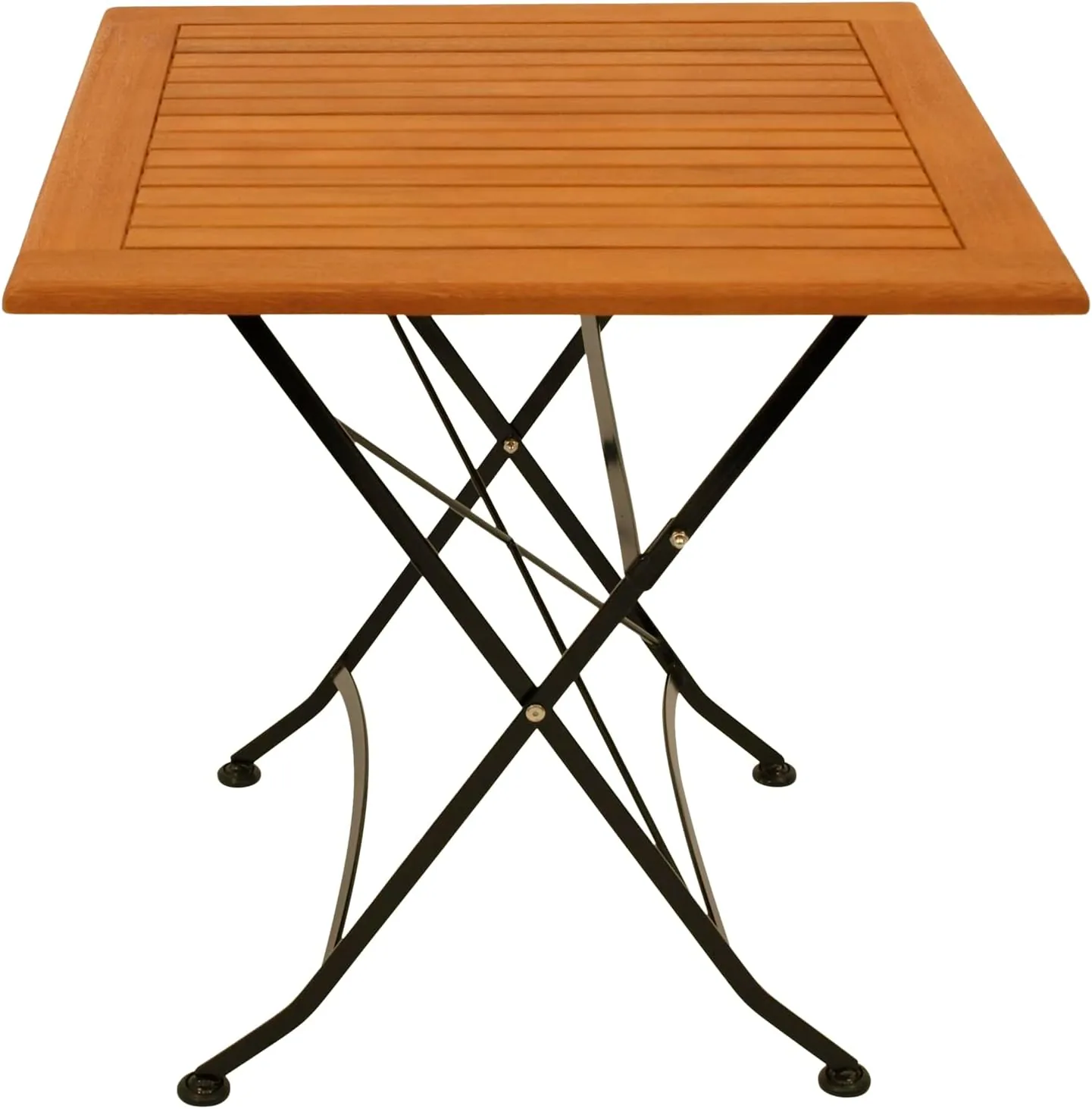 DEGAMO Gartentisch Klapptisch HOFGARTEN 75x75cm, Flachstahl schwarz + Eukalyptus Holz, braun geölt, klappbar, Outdoor — Ansicht 4