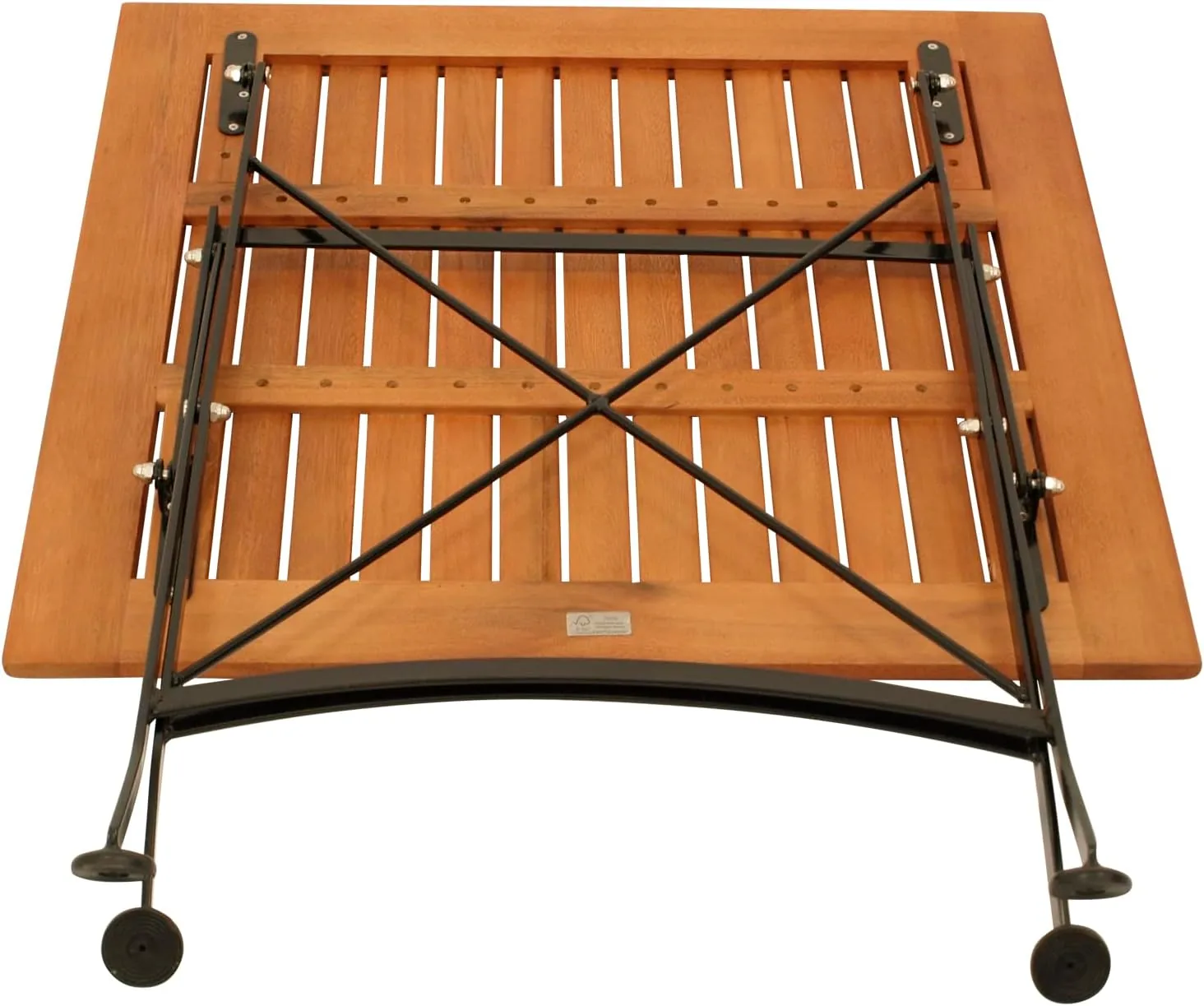 DEGAMO Gartentisch Klapptisch HOFGARTEN 75x75cm, Flachstahl schwarz + Eukalyptus Holz, braun geölt, klappbar, Outdoor — Ansicht 6