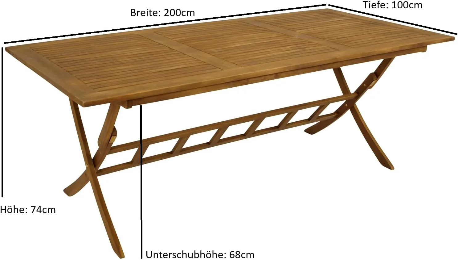 DEGAMO Gartentisch Klapptisch PARAIBA 200x100cm, Akazie braun geölt, FSC®-Zertifiziert, klappbar, Outdoor — Ansicht 2