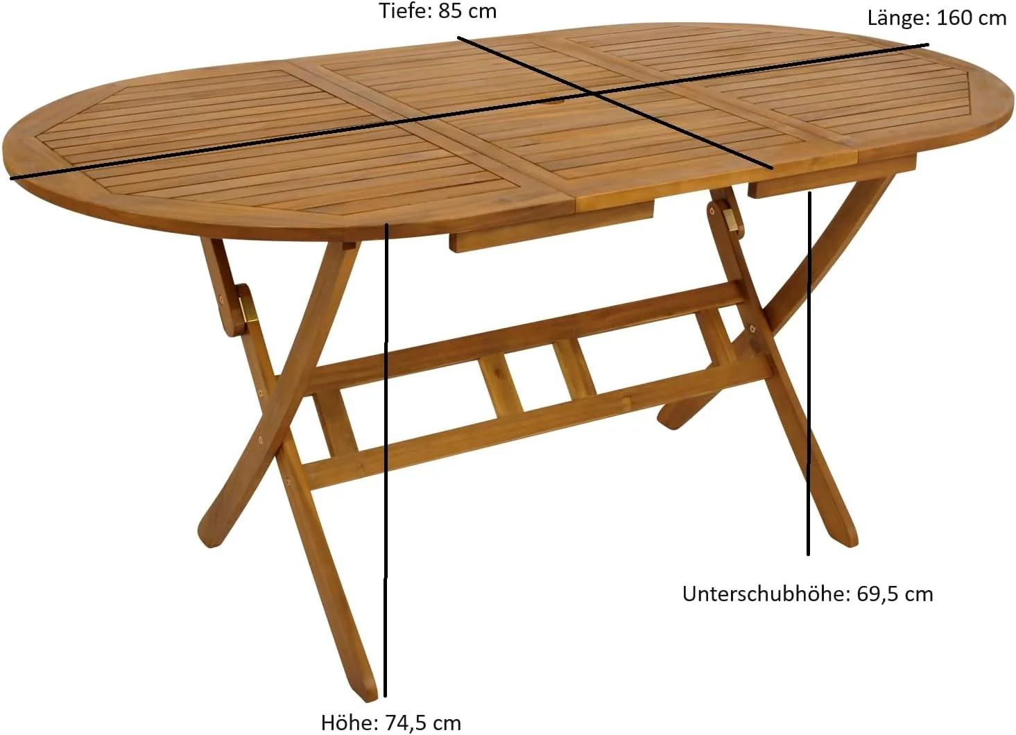 DEGAMO Gartentisch Klaptisch Landhaus 85x160cm, Akazie braun geölt, FSC®-Zertifiziert, klappbar, Outdoor — Ansicht 3