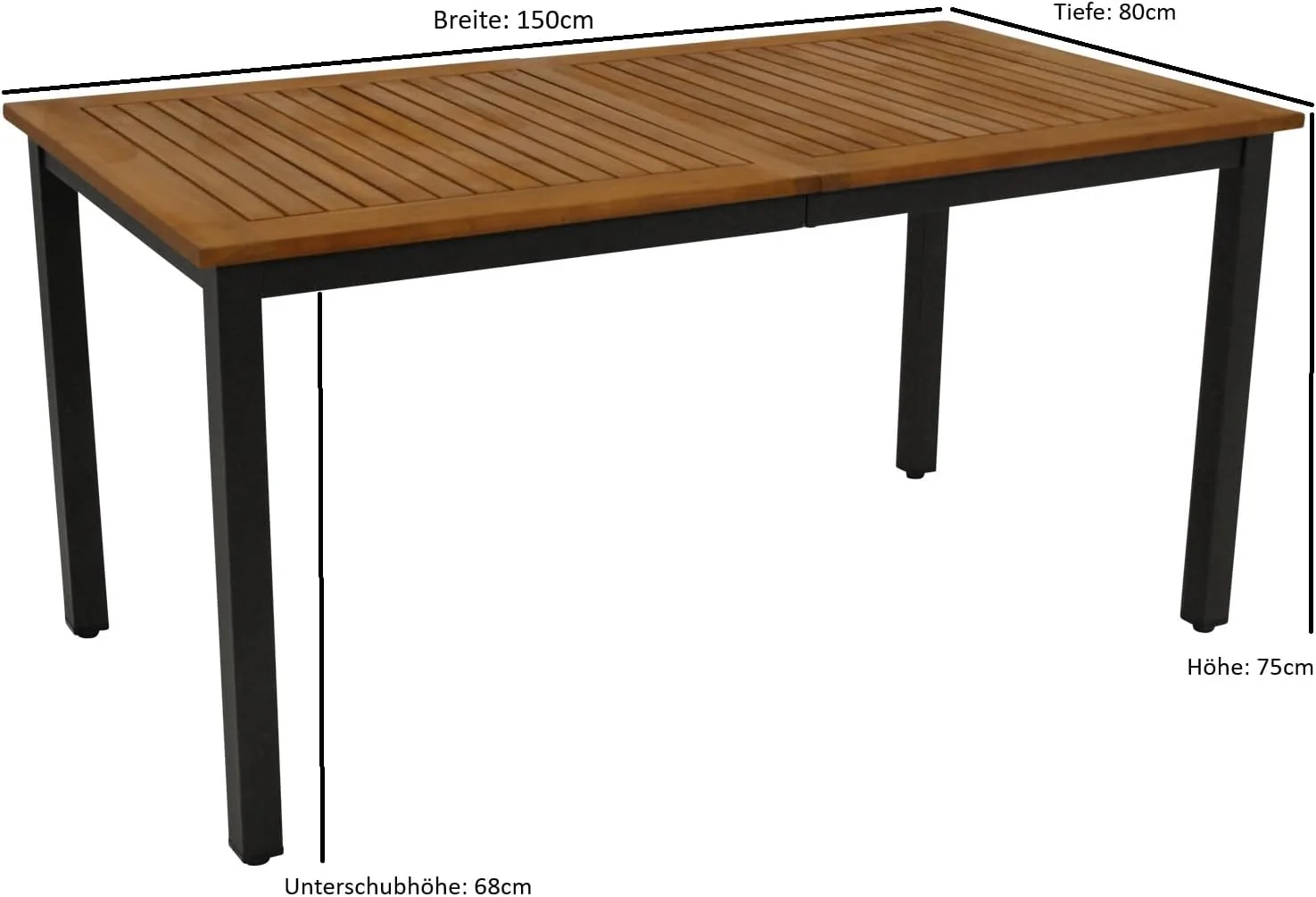 DEGAMO Gartentisch RAGUSA 150x80cm rechteckig, Metall anthrazit + Akazienholz geölt, Outdoor, FSC®-Zertifiziert — Ansicht 2