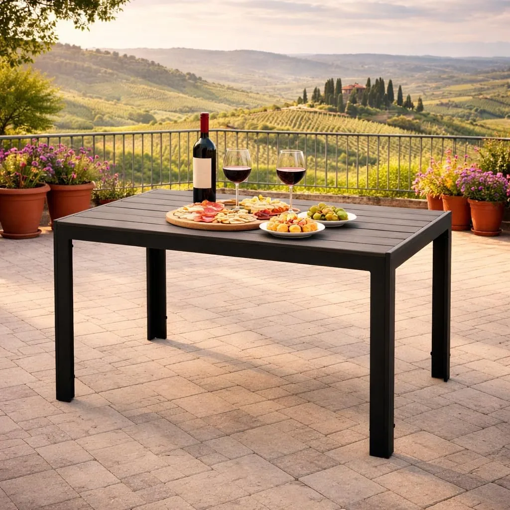 DEGAMO Gartentisch Sorano 70x125cm rechteckig, Gestell Aluminium anthrazit, Tischplatte Kunstholz in Holzoptik dunkelgrau, wetterfest — Ansicht 2
