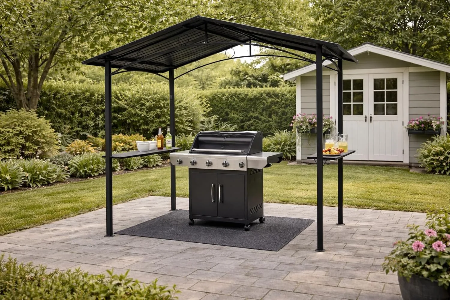 DEGAMO Grillpavillon Garten Pavillon Toulouse 250x160cm, Metallgestell dunkelgrau, Dach aus Trapezblech/Metall, dunkelgrau — Ansicht 2