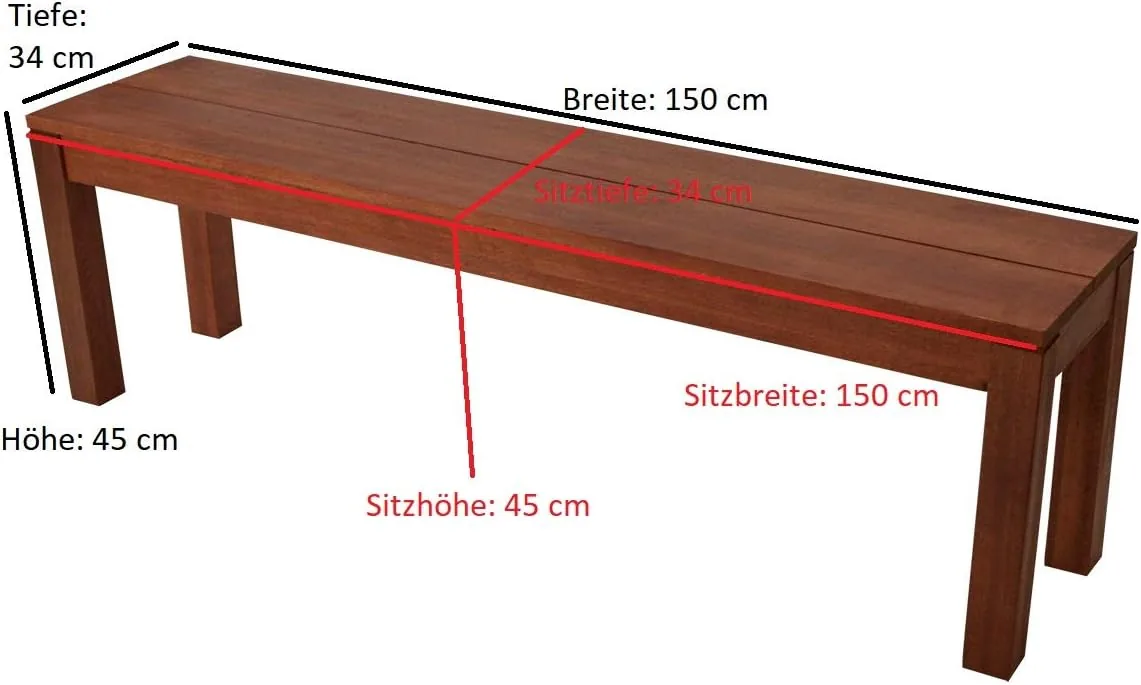 DEGAMO Hockerbank Brasilia 150cm ohne Rückenlehne, Eukalyptus Hartholz, FSC®-Zertifiziert — Ansicht 2