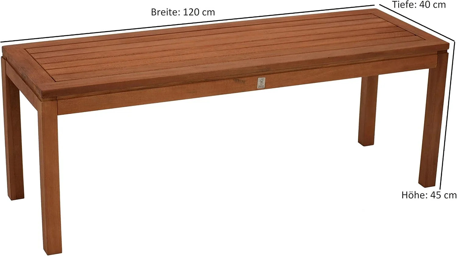 DEGAMO Hockerbank Gartenbank Solo 2-sitzer aus Massivholz, Breite 120cm, geöltes Eukalyptusholz, FSC®-Zertifiziert — Ansicht 3