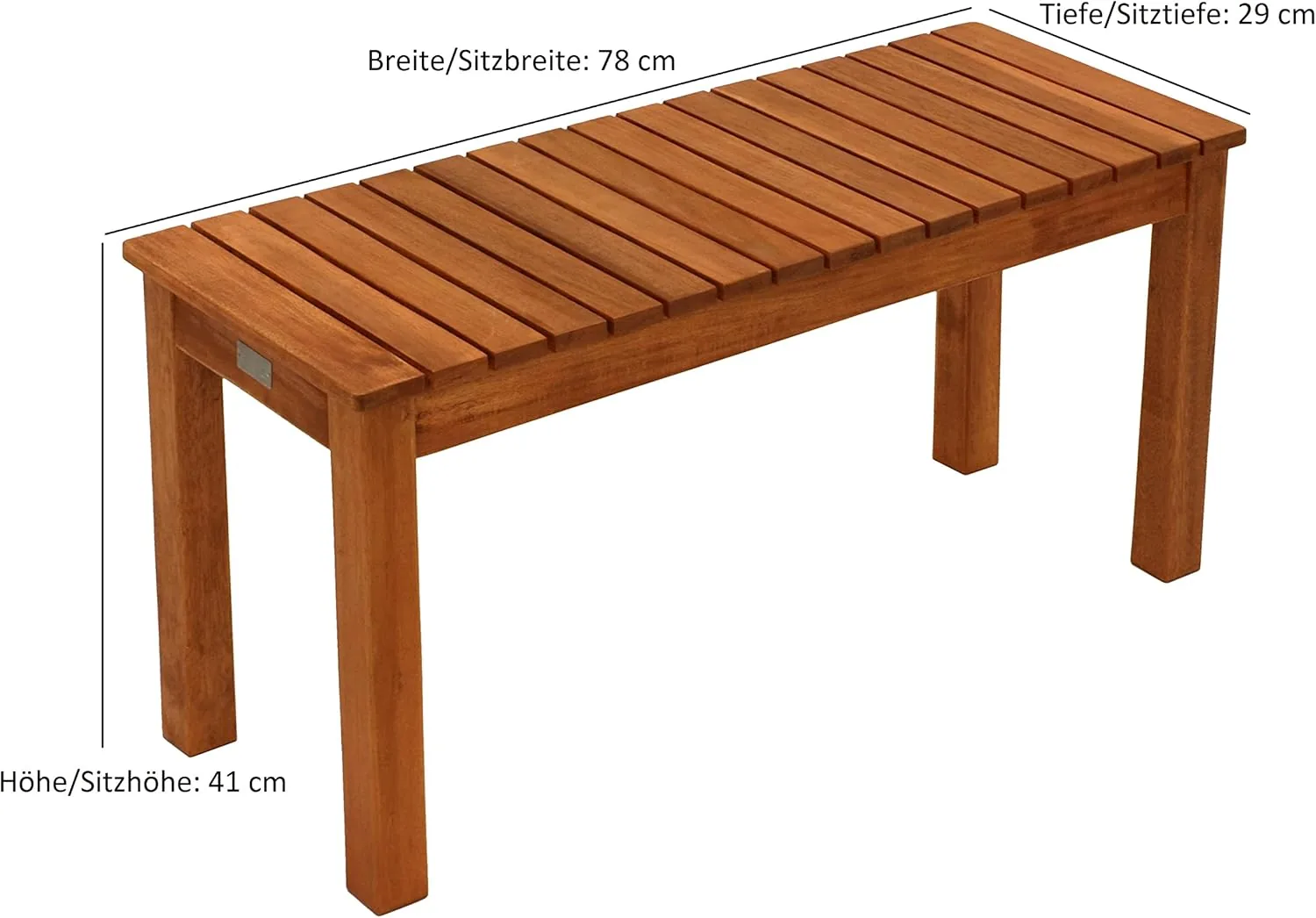 DEGAMO Hockerbank Merida ohne Rückenlehne, massives Eukalyptus Holz, 78cm Breite, FSC®-Zertifiziert — Ansicht 2