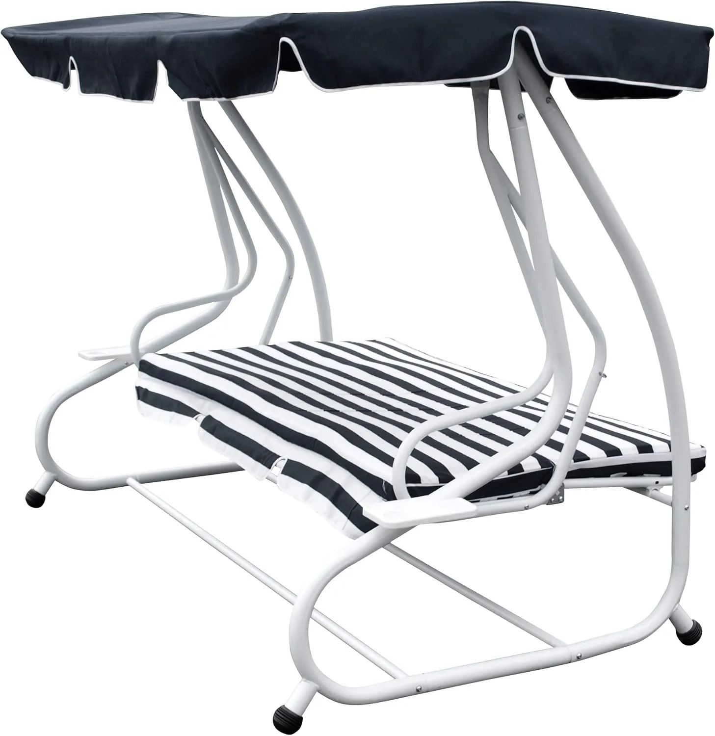 DEGAMO Hollywoodschaukel Miami 4-sitzer 228cm, Stahlgestell Weiss, Bezüge dunkelblau/Weiss — Ansicht 2