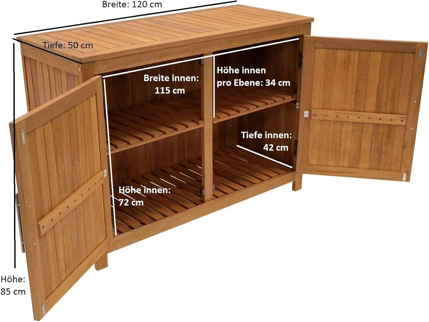 DEGAMO Holz Gartenschrank Cabinet 120x50cm mit Zwei Ebenen, Eukayltpus — Ansicht 5