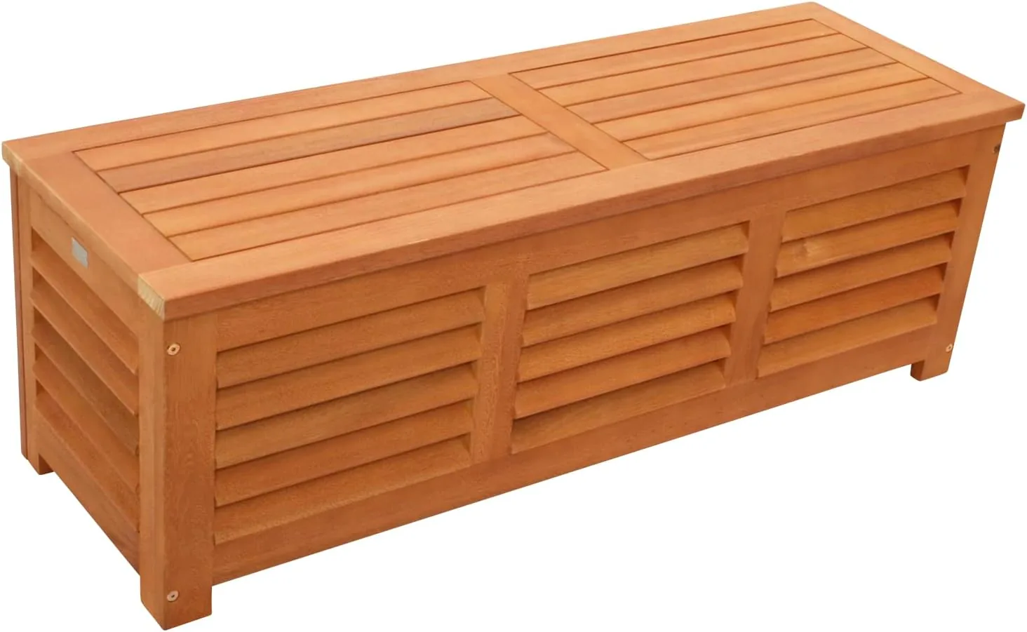 DEGAMO Kissenbox Kissentruhe mit Deckel 128 x 42 x 43,5 cm, Eukalyptus Holz braun geölt, mit Auflage grau, FSC®-Zertifiziert — Ansicht 4