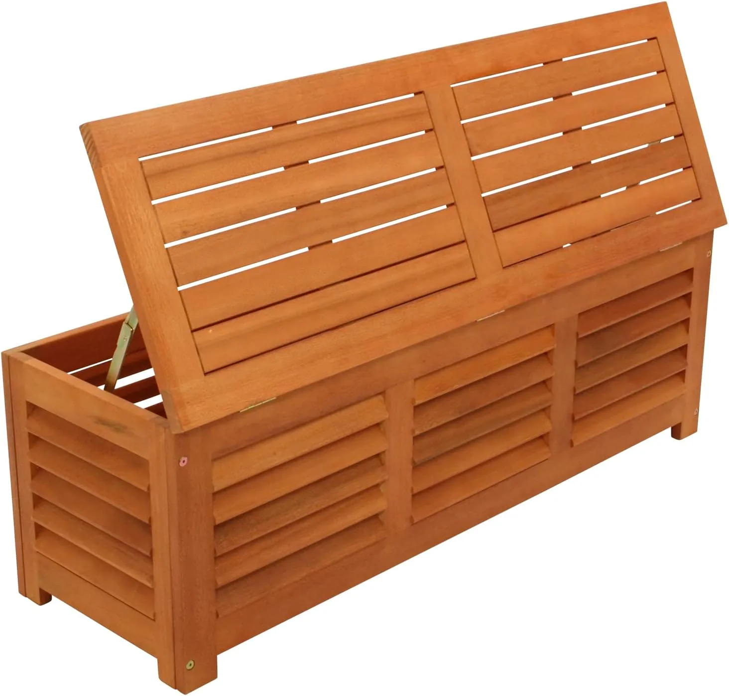DEGAMO Kissenbox Kissentruhe mit Deckel 128 x 42 x 43,5 cm, Eukalyptus Holz braun geölt, mit Auflage grau, FSC®-Zertifiziert — Ansicht 5