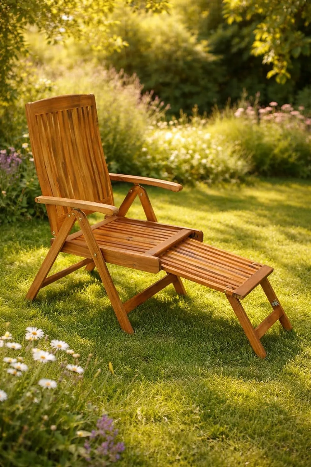 DEGAMO Klappessel Relaxsessel Maracana mit ausziehbarem Fußteil, klappbar, verstellbar und ausziehbar Akazienholz braun geölt, Outdoor — Ansicht 2