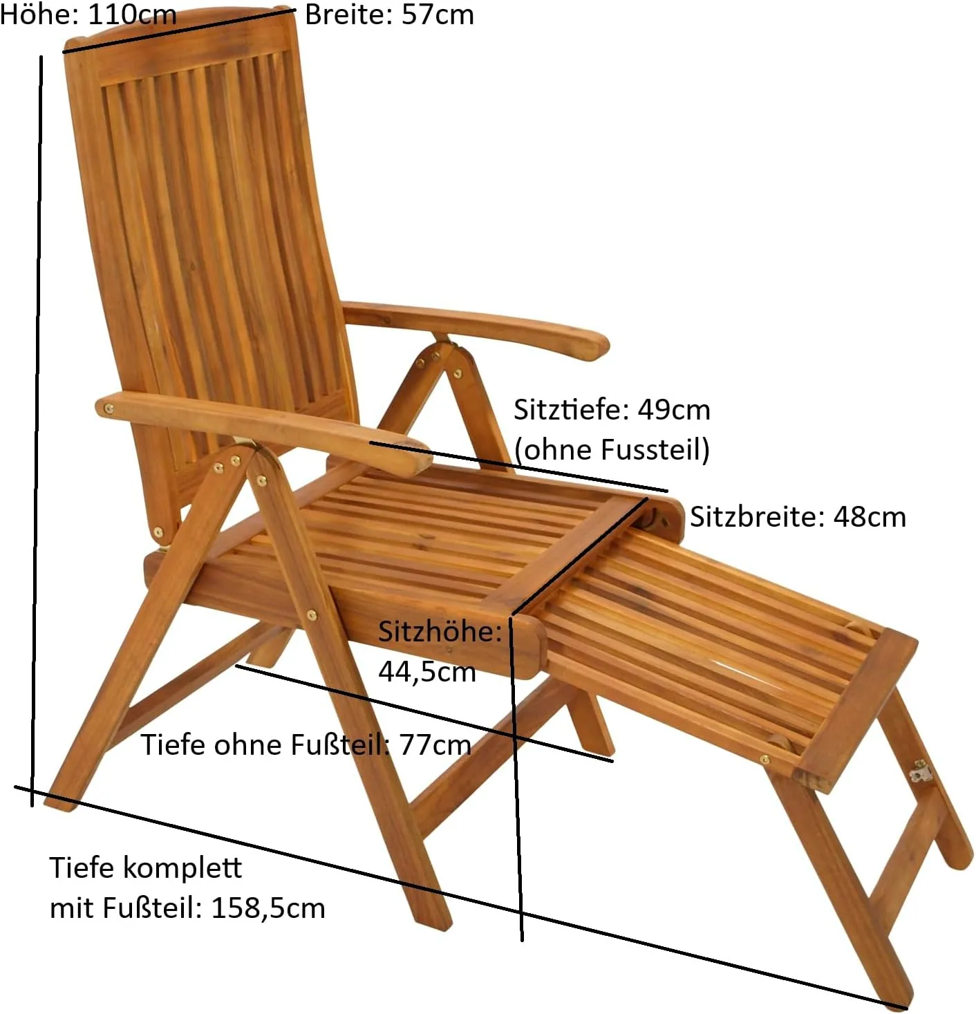 DEGAMO Klappessel Relaxsessel Maracana mit ausziehbarem Fußteil, klappbar, verstellbar und ausziehbar Akazienholz braun geölt, Outdoor — Ansicht 3